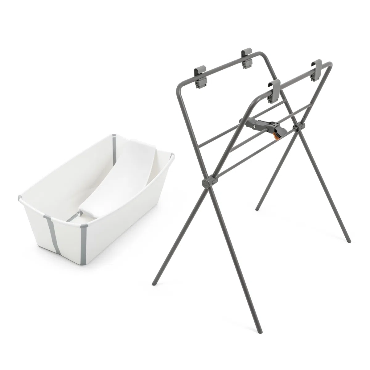Stokke Flexi Bath (White) + Supporto per neonati + Supporto per Flexi Bath - Ideale per bambini fino ai 48 mesi - Pieghevole, durevole e facile da riporre