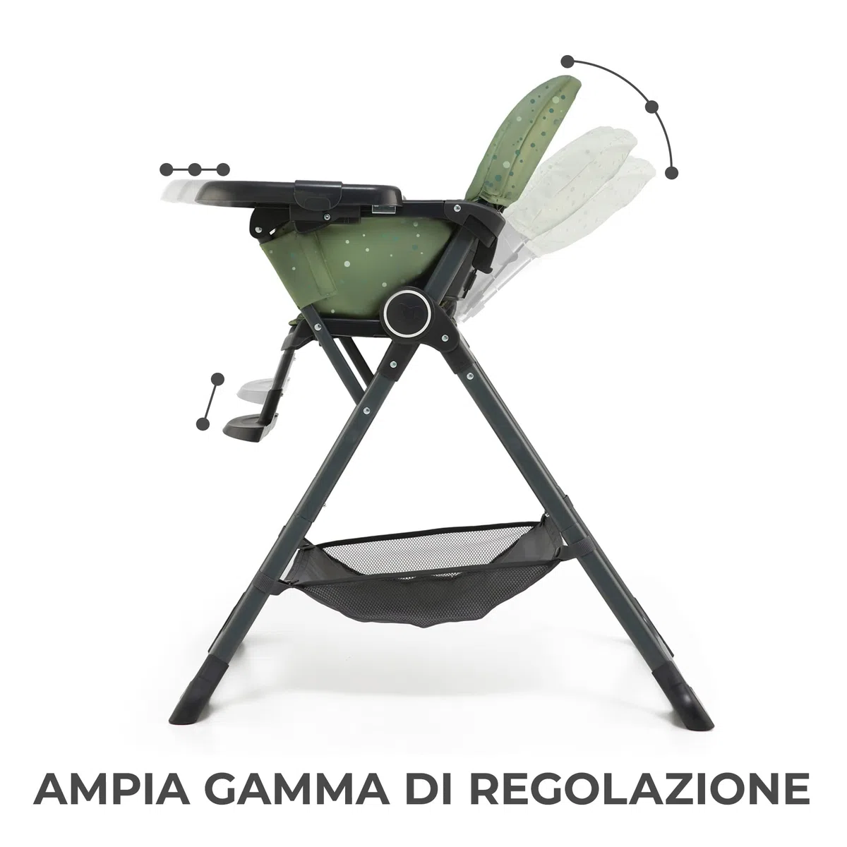 Kinderkraft FOLDEE Seggiolone Pappa, Portatile, Sedia bambini da tavolo, Pieghevole in dimensioni compatte, Schienale e poggiapiedi regolabile, con Vassoio e Cestello, Facile da pulire, Verde