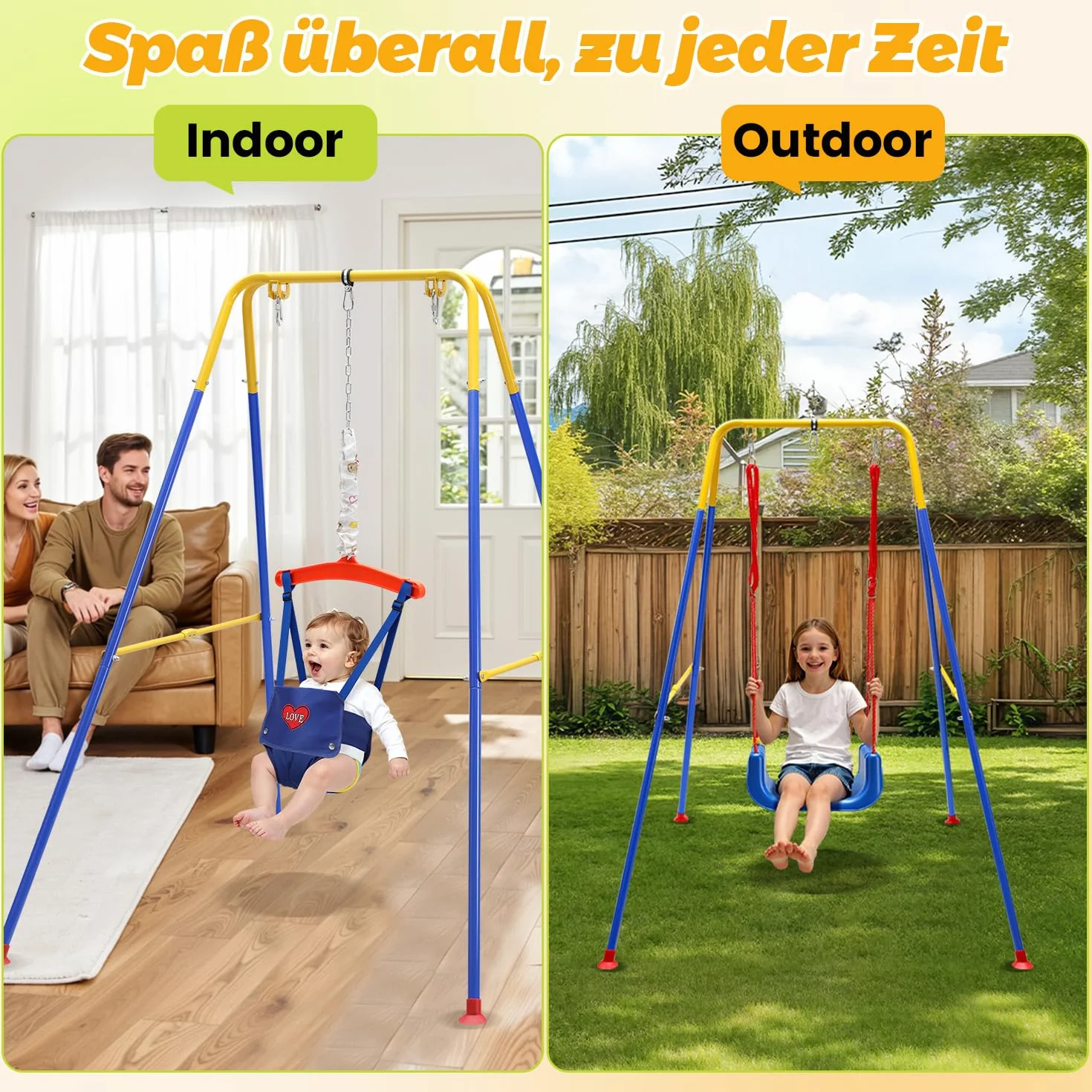 Altalena per bambini, 4 in 1, con telaio – Altalena per bambini, con cintura di sicurezza, pieghevole e 4 sacchi di sabbia, per interni ed esterni, facile da montare