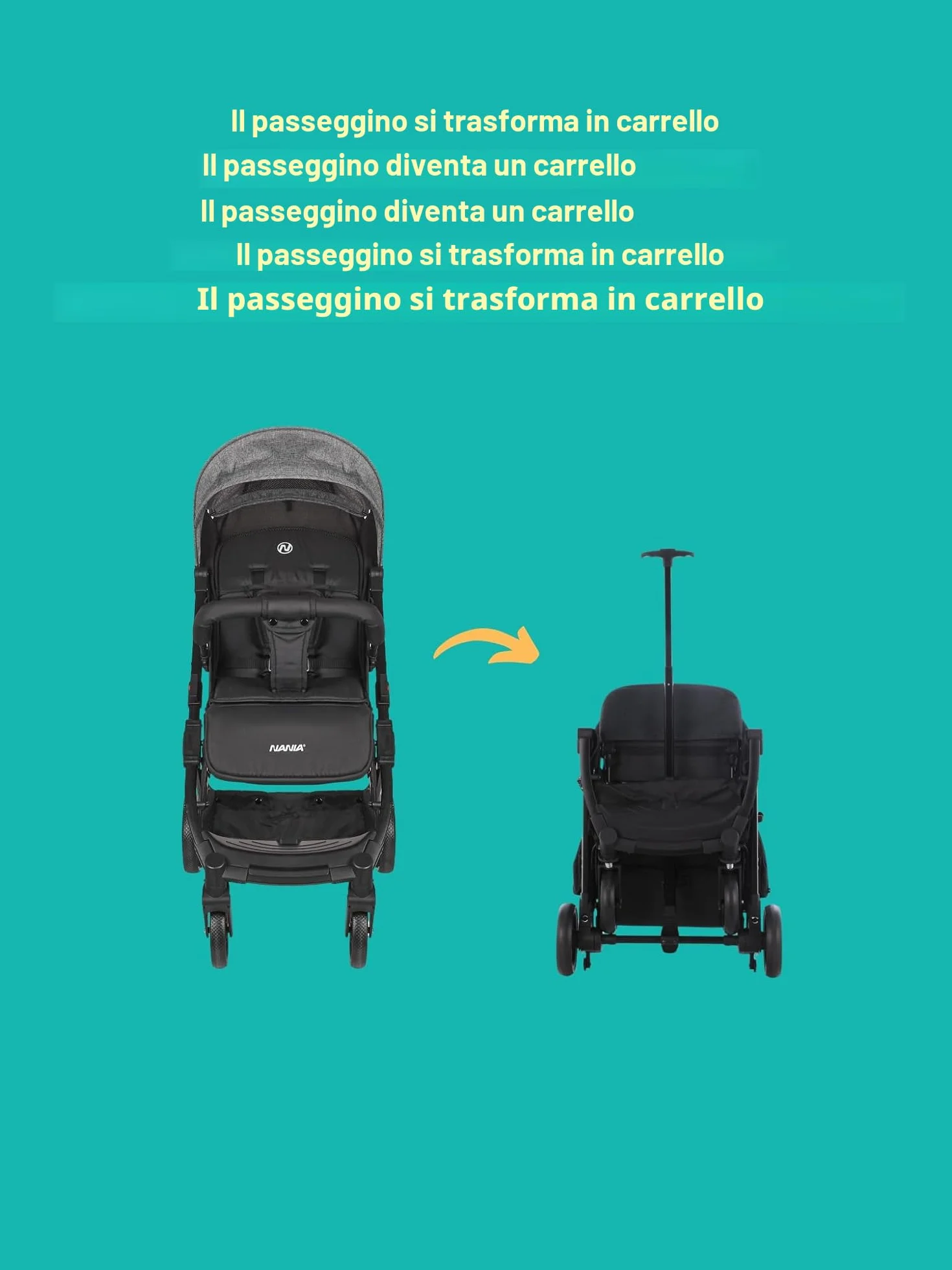 Nania Myla passeggino compatto a ombrello leggero 7,5 kg reclinabile 0-4 anni 22 kg max