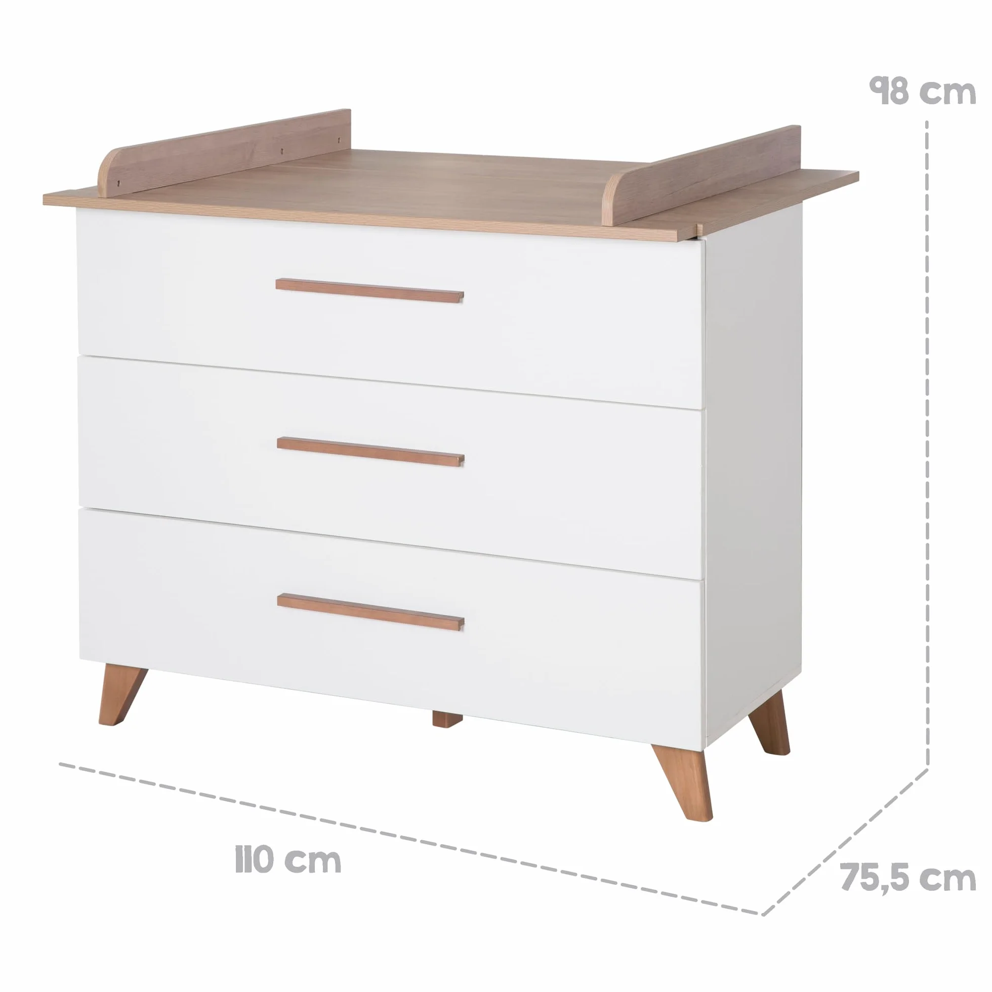 roba Set per cameretta bambini 3 pezzi Lettino 70x140 cm convertibile fasciatoio 3 cassetti armadio bambini Maniglie piedi legno massello Bianco rovere scuro