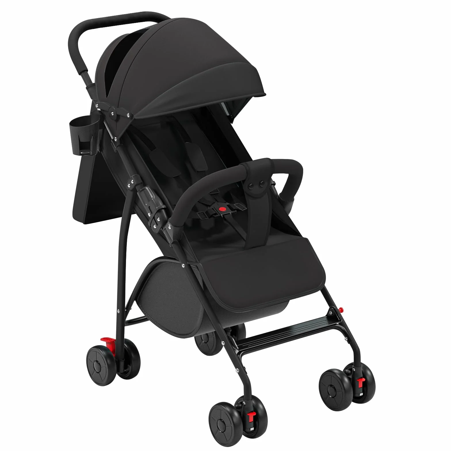 Passeggino Leggero e Compatto Pieghevole 0-4 anni 25 kg Schienale Reclinabile Piegatura Automatica 1 Passaggio Canopy C Nero