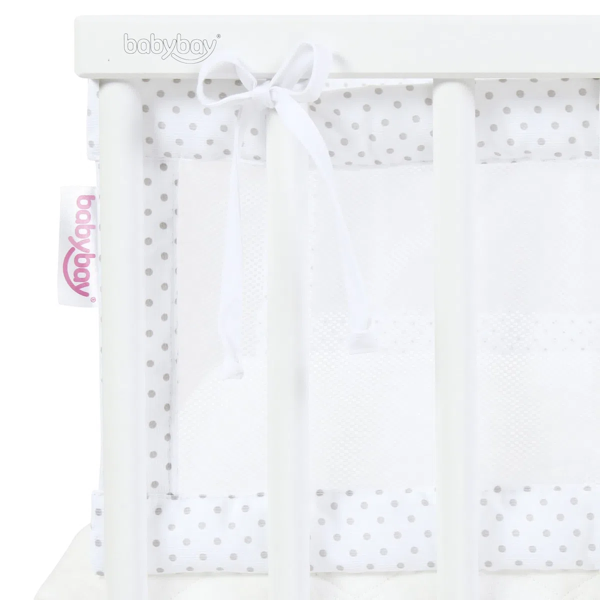 babybay Paracolpi a rete per modello Boxspring XXL, bianco a pois grigio perla