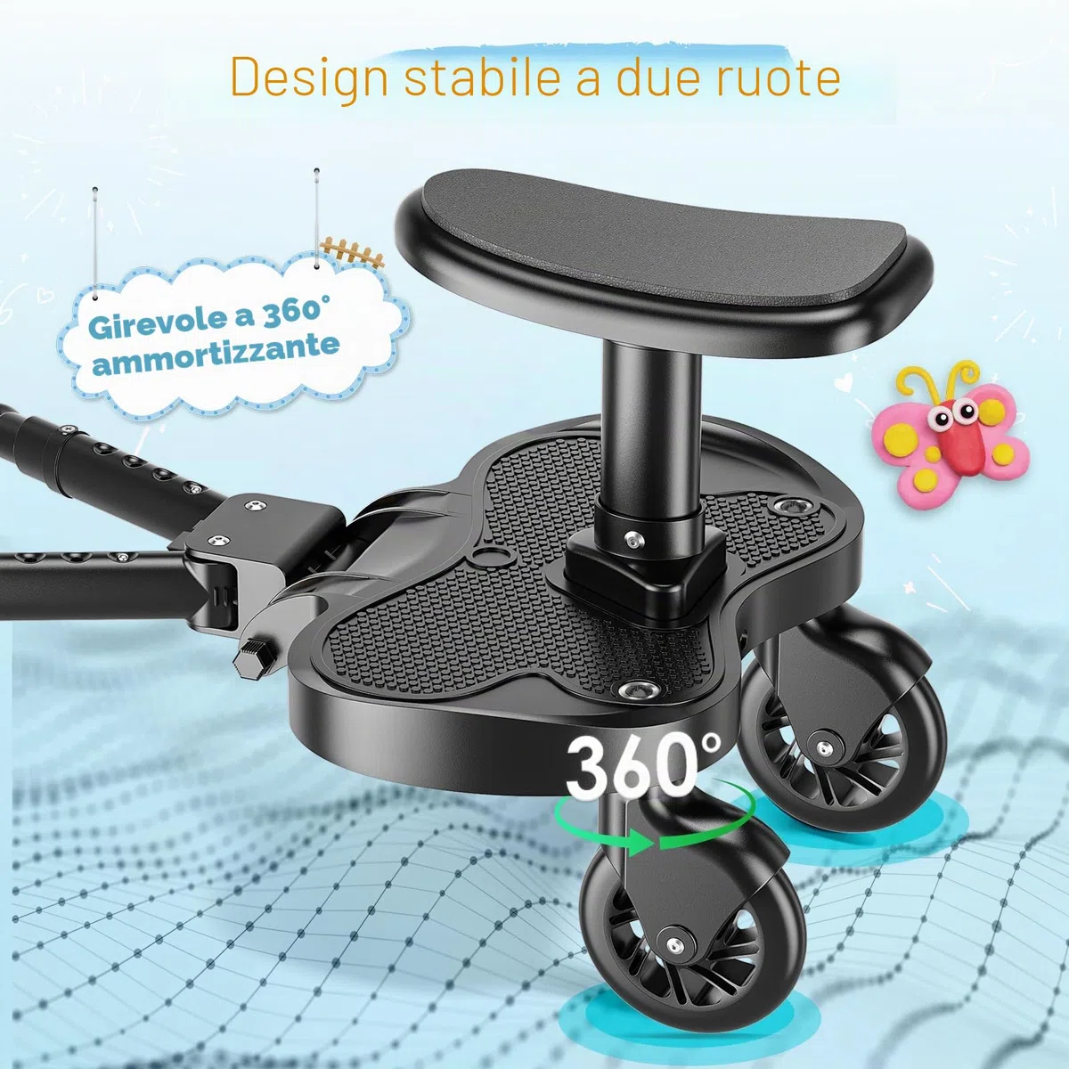 Passeggino con sedile più grande, poggiapiedi per passeggino, universale, per bambini dai 2 ai 6 anni (25 kg), si adatta al 99% di tutti i passeggini, facile installazione, per famiglie con