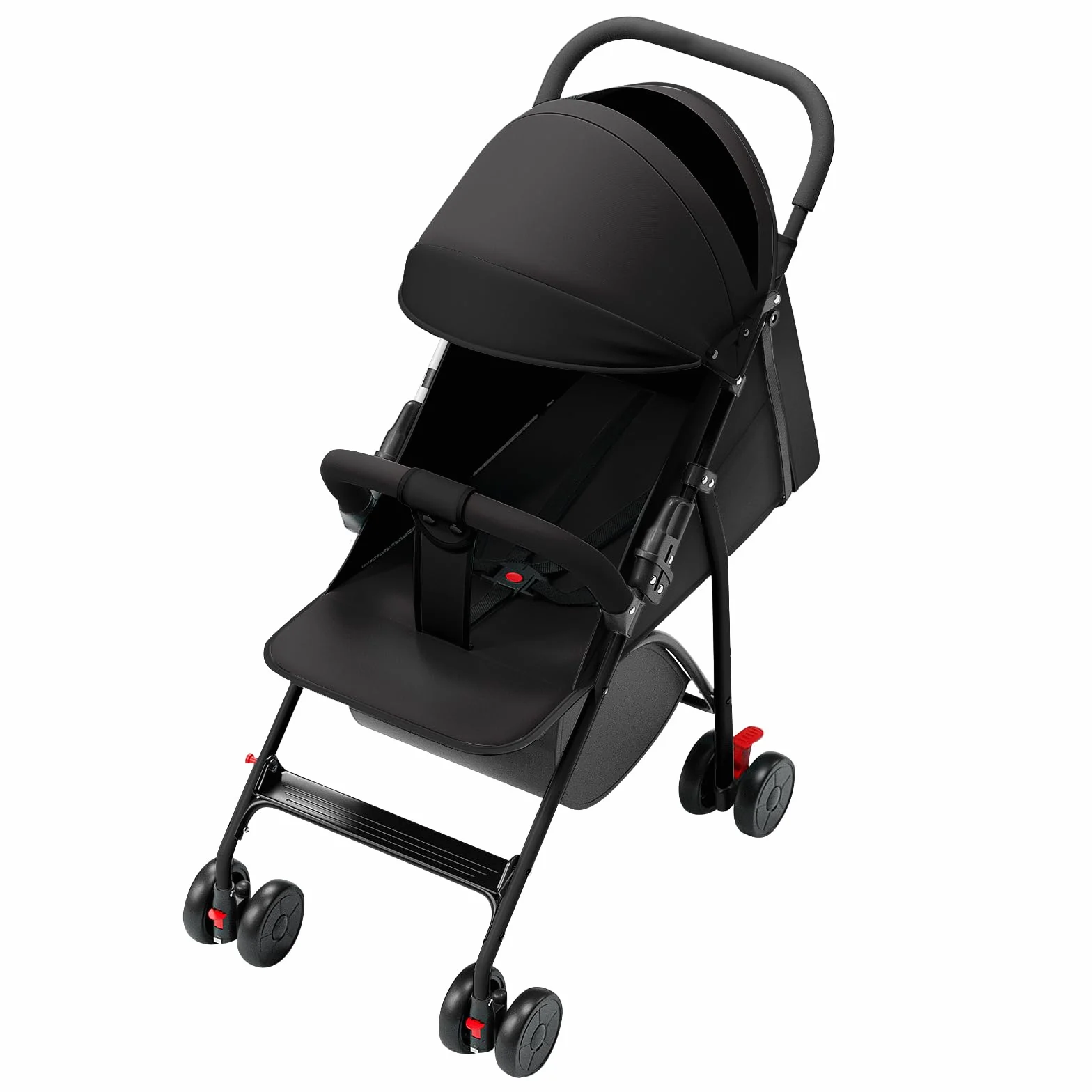 Passeggino Leggero e Compatto Pieghevole 0-4 anni 25 kg Schienale Reclinabile Piegatura Automatica 1 Passaggio Canopy C Nero