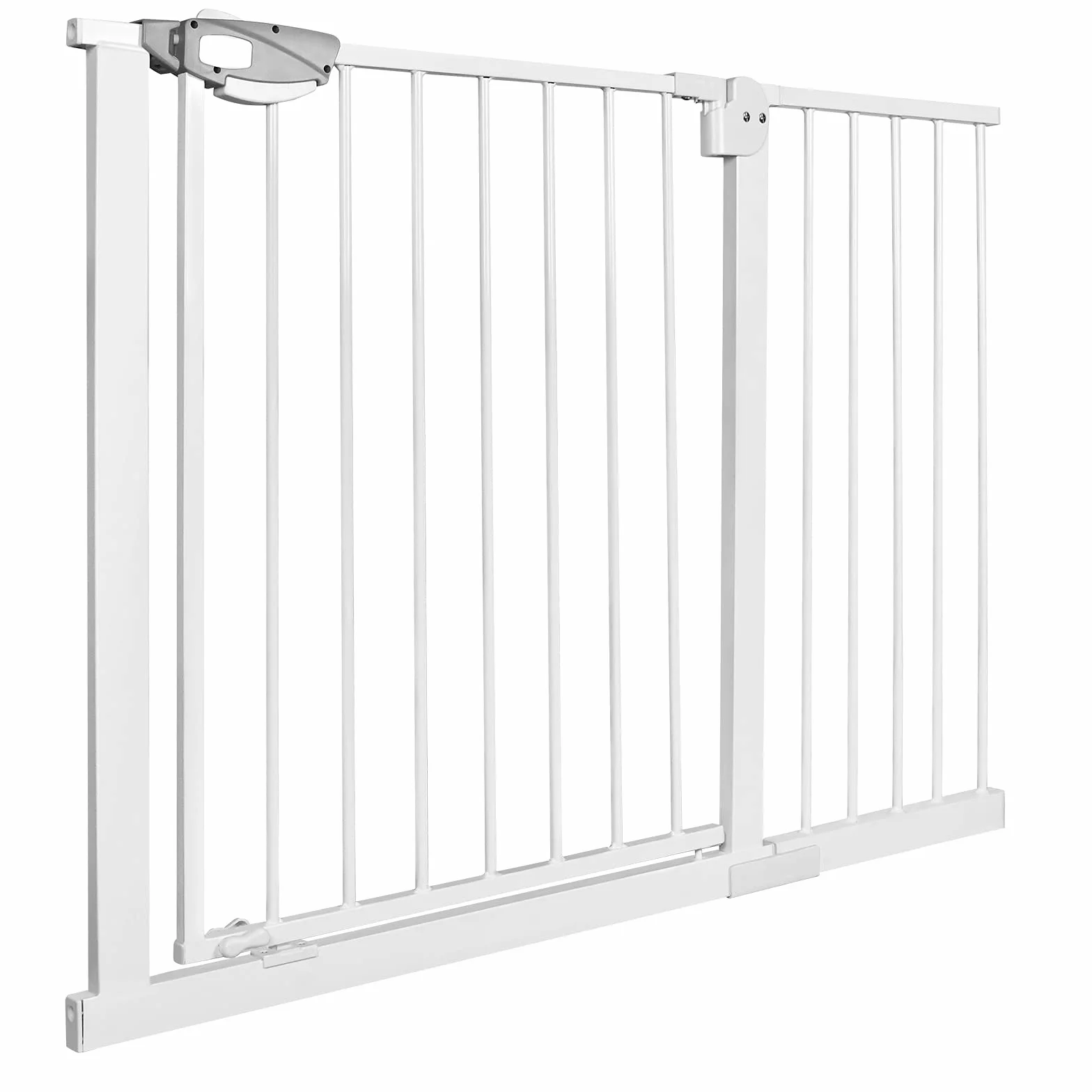 Cancelletto di protezione per porte in metallo, largo 105-115 cm, chiusura automatica, bianco