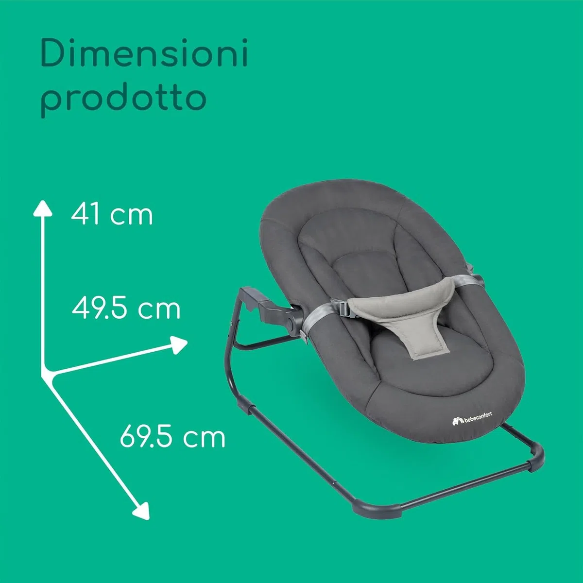 Bebeconfort Timba Baby 2 in 1, Sdraietta Neonati 0-6 mesi, 0-9kg, Compatibile con Seggiolone Timba, Sdraietta Reclinabile in 2 Posizioni, Seduta Imbottita, Cintura a 3 Punti, Tinted Graphite