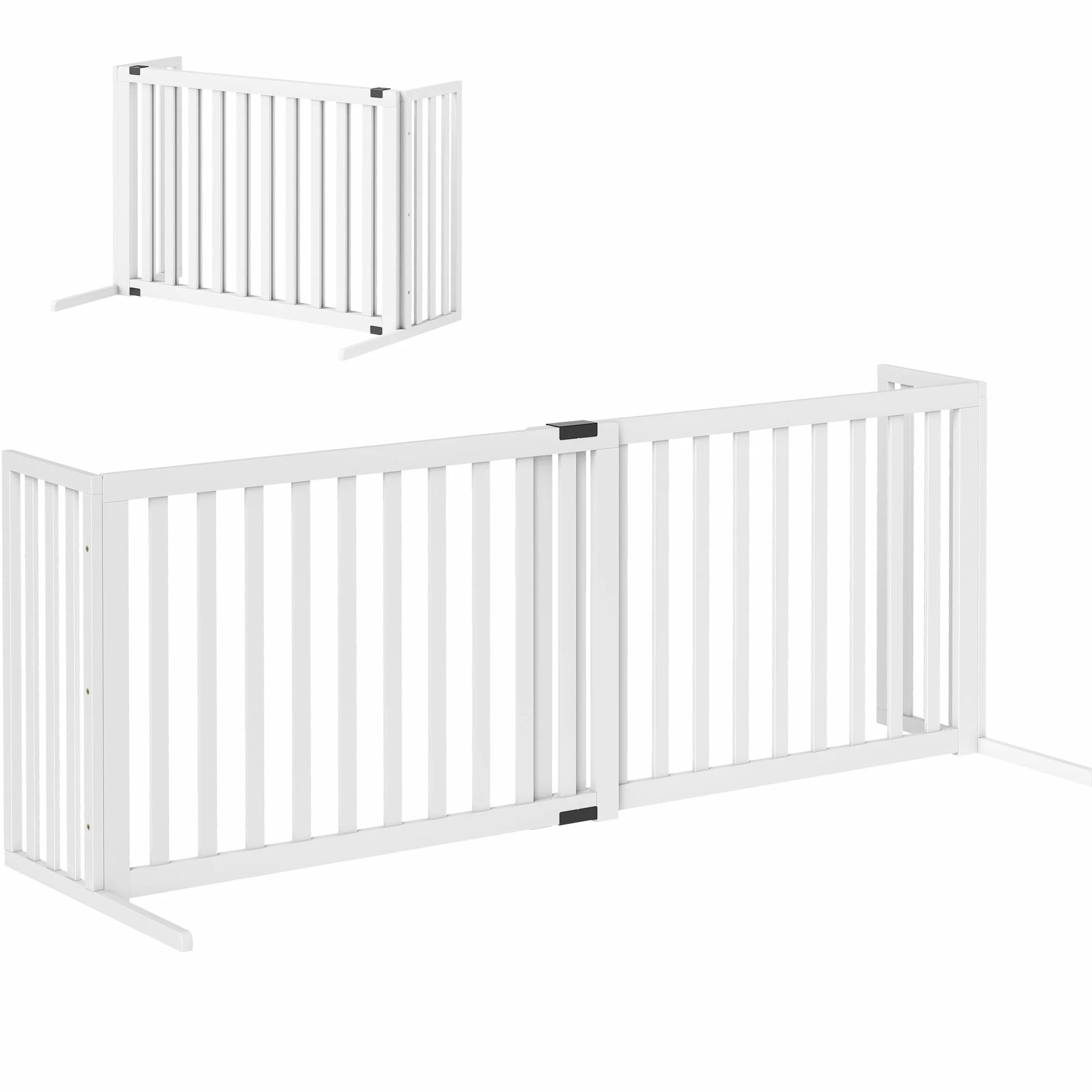 PawHut Cancelletto per Cani di Sicurezza Estensibile 102-183 cm con 2 Supporti Rimovibili, Pannelli Laterali, Cancellino in Legno per Cani Piccola e Media, Barriera Protettiva per Scale