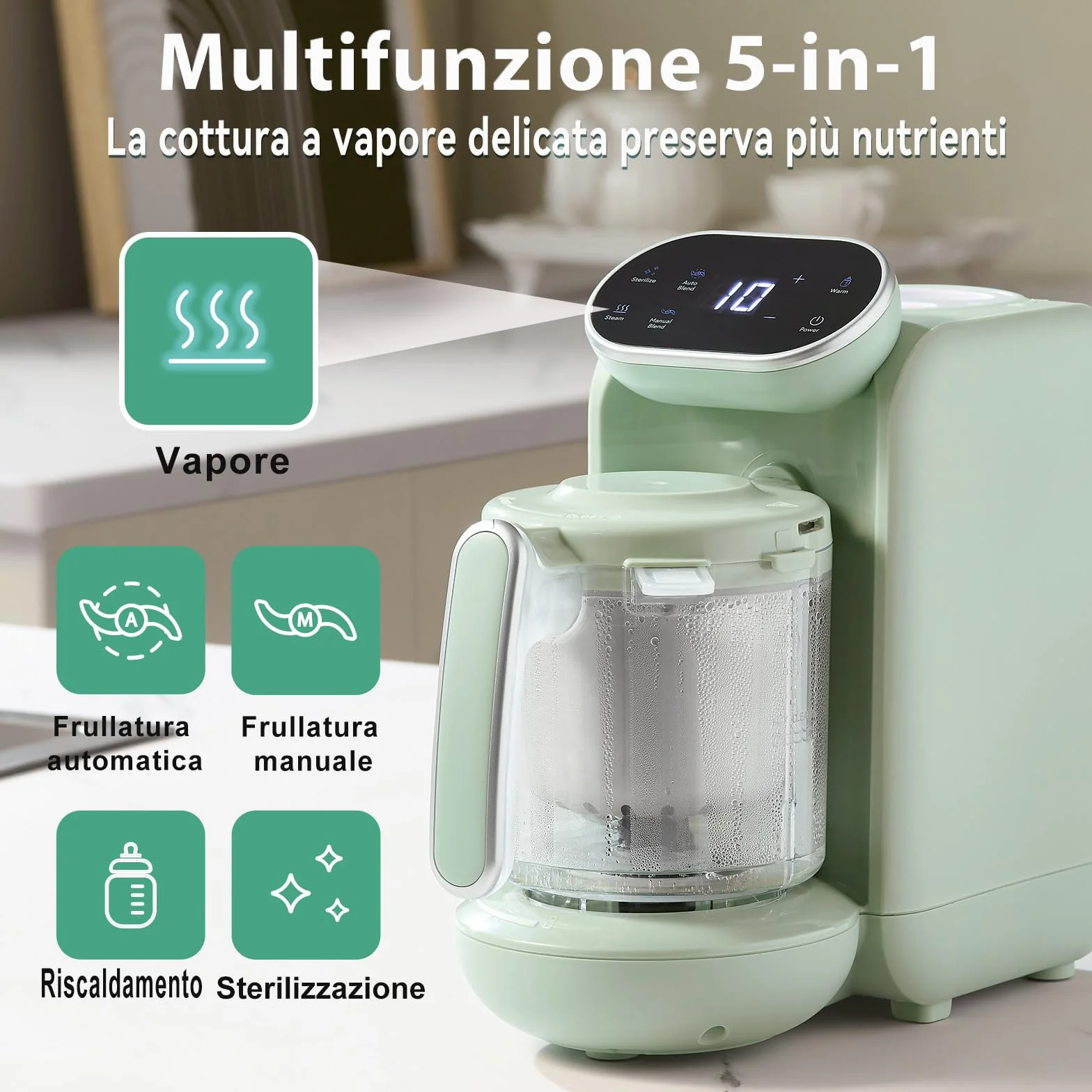 Chefhandy Cuocipappa Multifunzione 5-in-1, Omogeneizzatore e Cuoci Pappa per Neonati