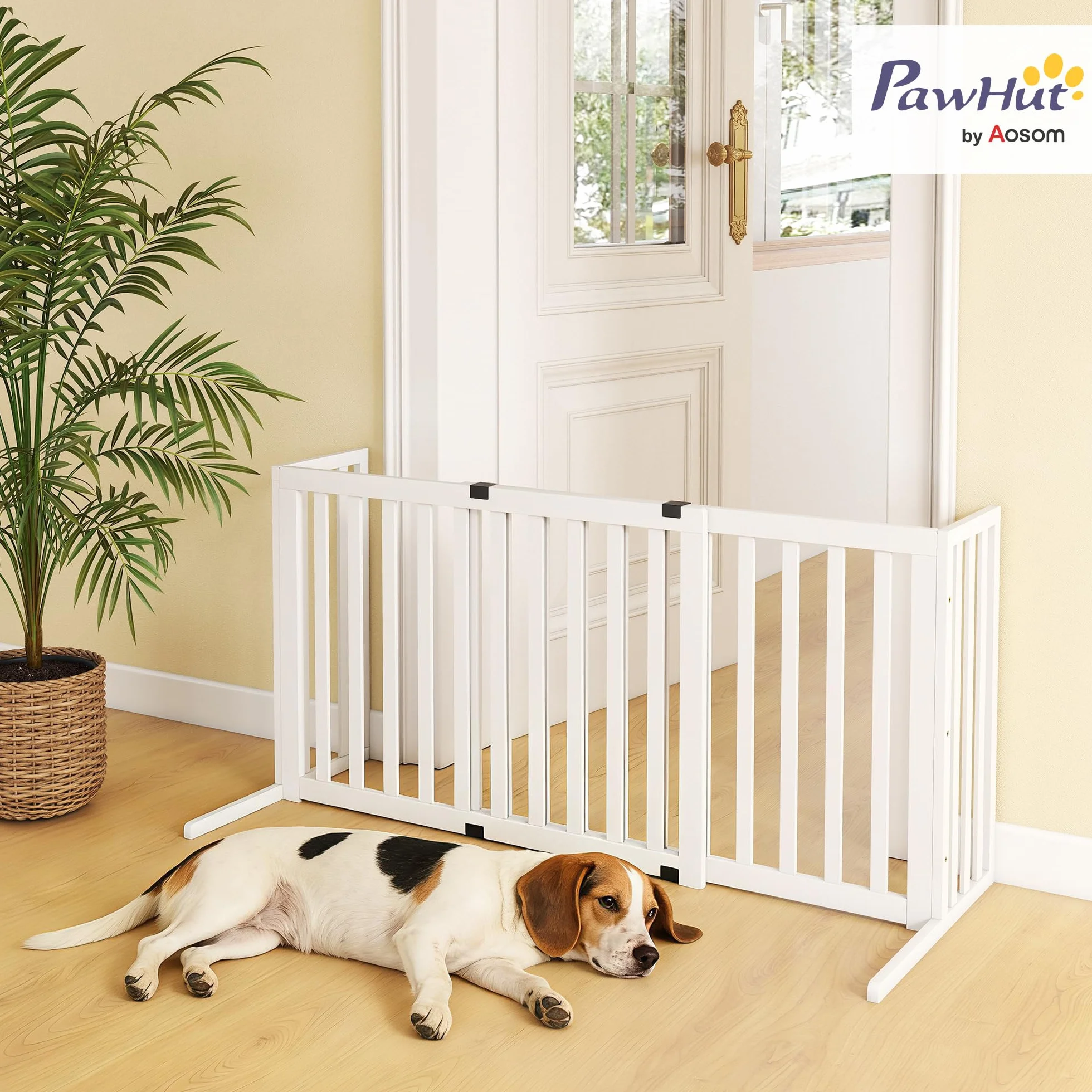 PawHut Cancelletto per Cani di Sicurezza Estensibile 102-183 cm con 2 Supporti Rimovibili, Pannelli Laterali, Cancellino in Legno per Cani Piccola e Media, Barriera Protettiva per Scale