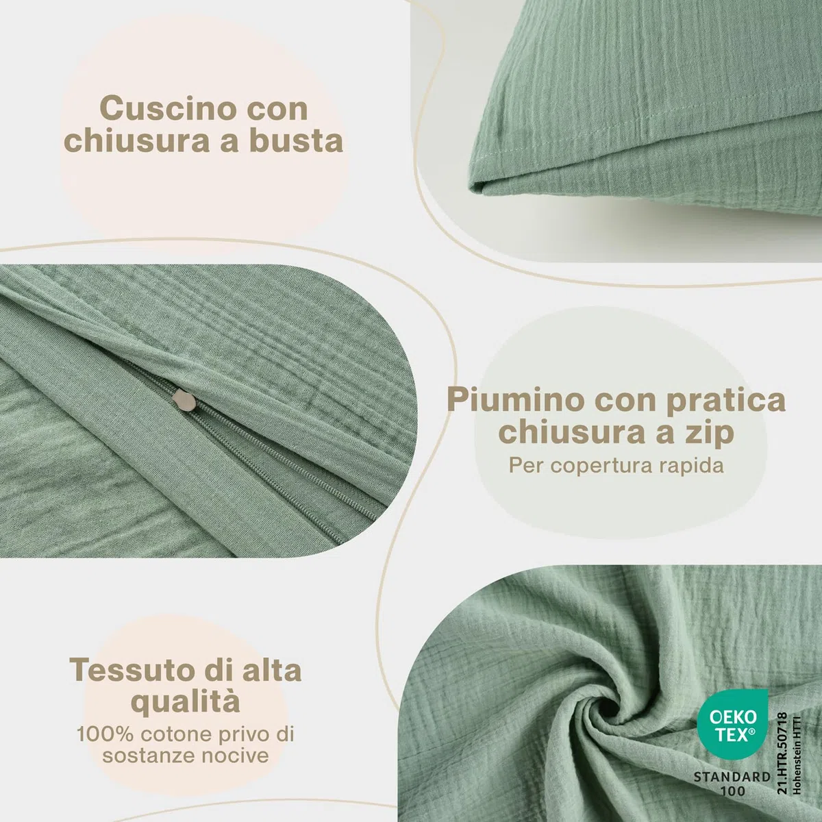 Laleni Copripiumino Lettino Neonato 100x135cm - Set Lenzuola Culla Neonato in Cotone - Lenzuolo 100x135cm + Federa 40x60cm - Certificato OEKO-TEX - Verde