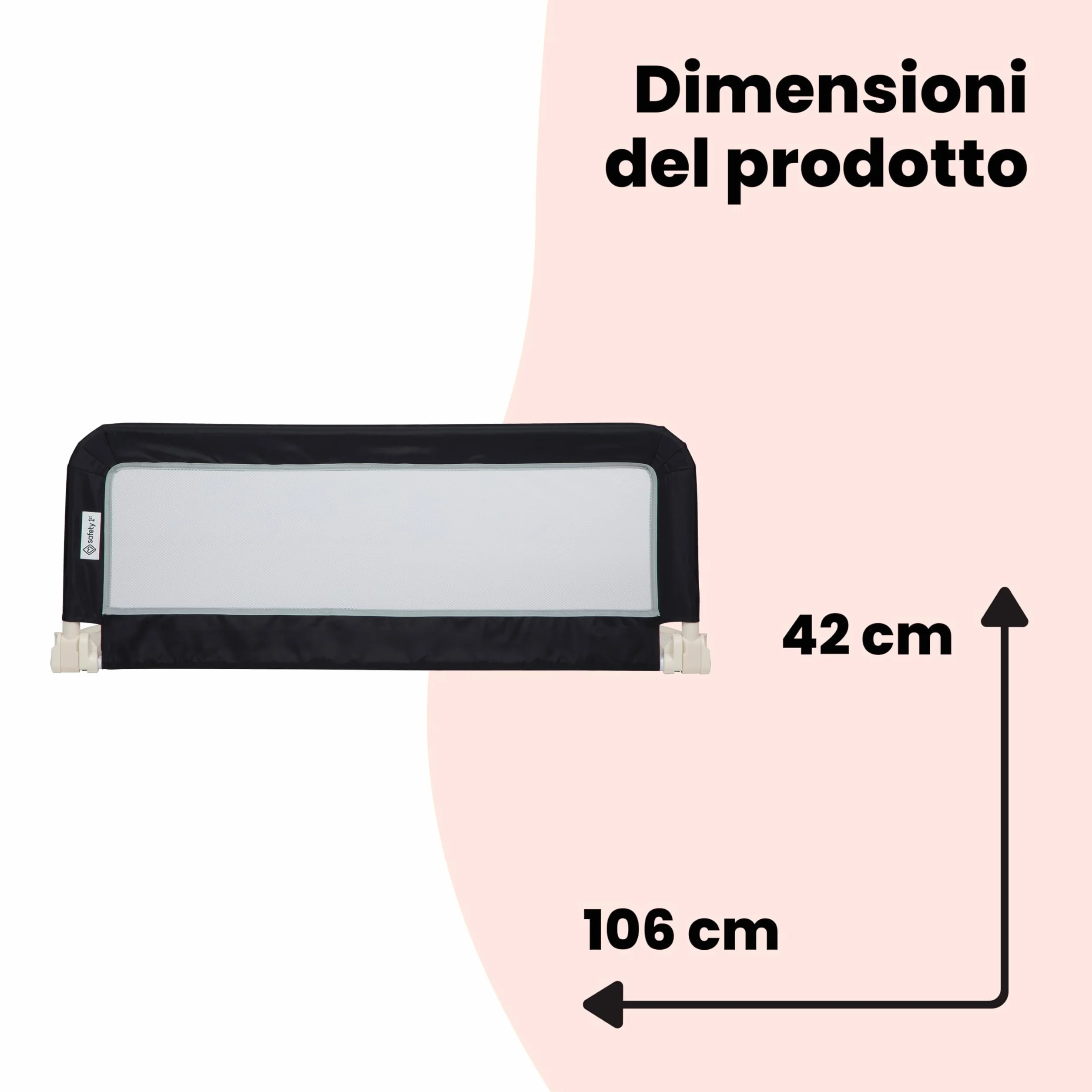 Safety 1st Sponda Letto Bambini da Viaggio Pieghevole Portatile, Barriera Letto 18 mesi-5 anni, Tessuto a rete, Nero
