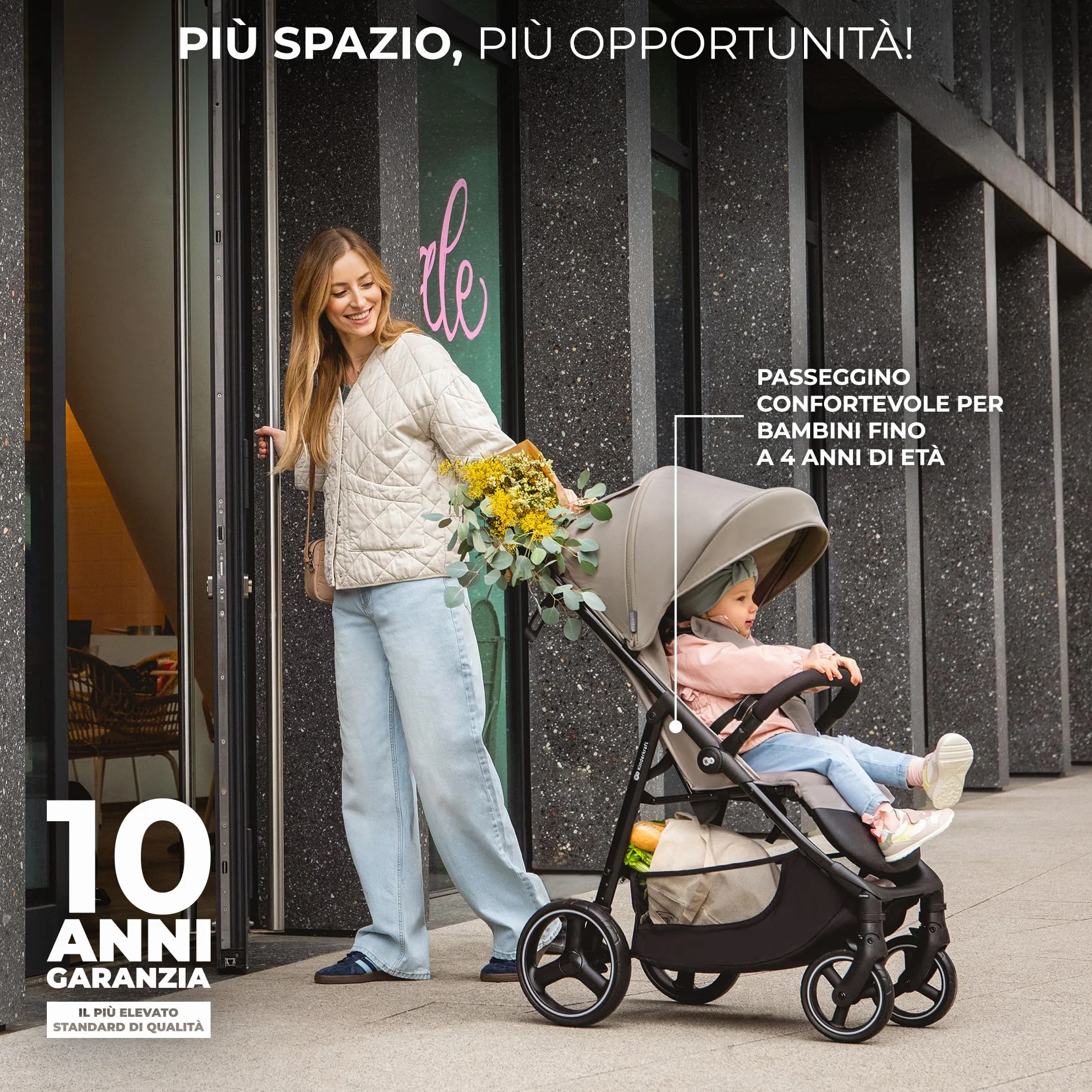 Kinderkraft TRIG 3 Passeggino Leggero Pieghevole Fino a 22 kg Beige
