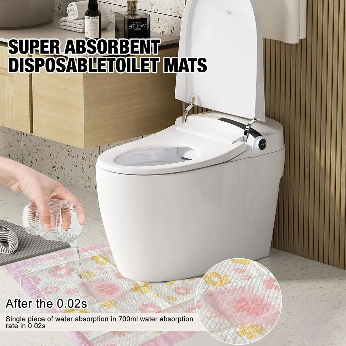 25 tappetini usa e getta per WC a forma di U, tappetino da addestramento per WC, impermeabile, antiscivolo, tappetino da bagno usa e getta, per bambini e adulti, motivo floreale