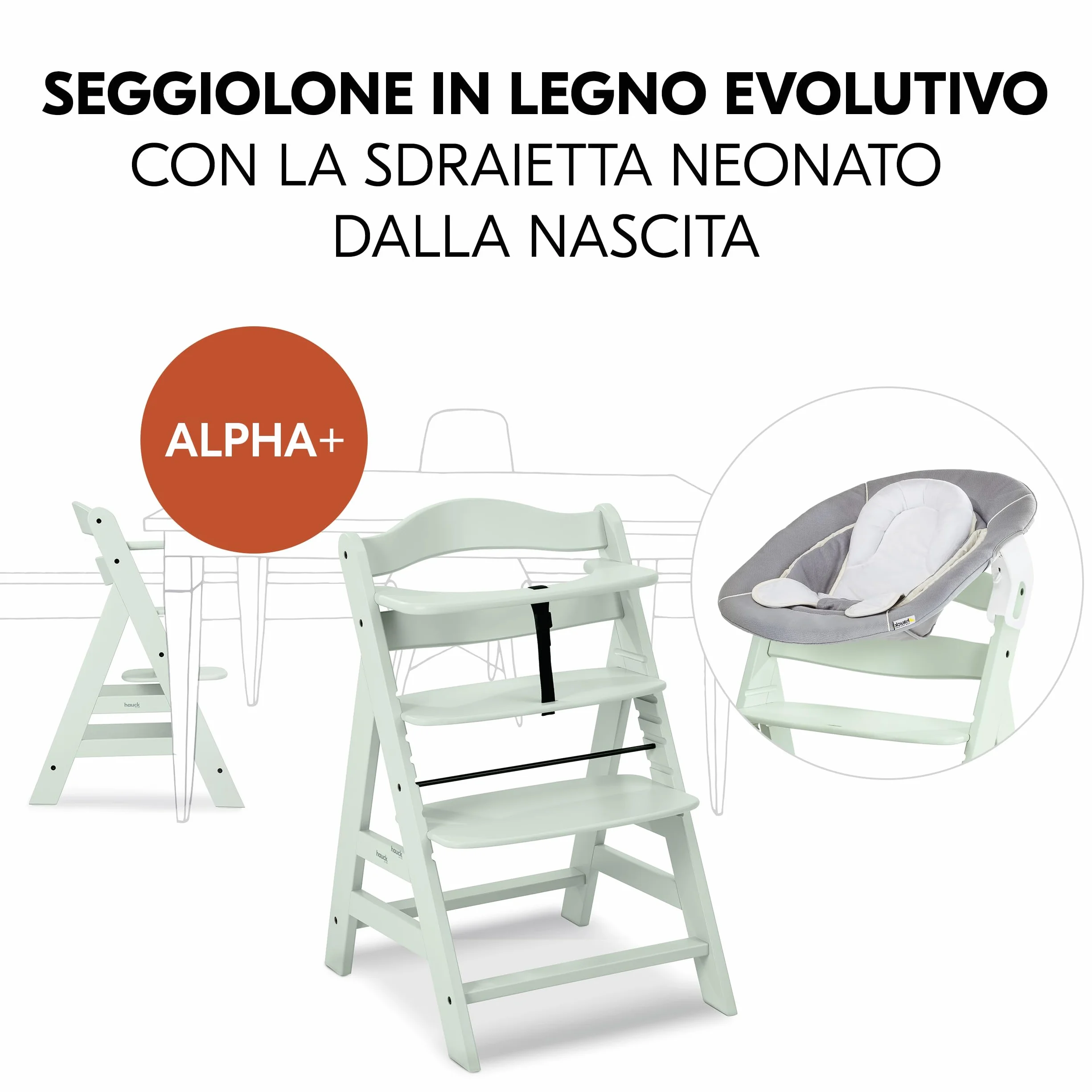 hauck Seggiolone Pappa Alpha Plus Newborn - Seggiolone Evolutivo Legno Classic Menta
