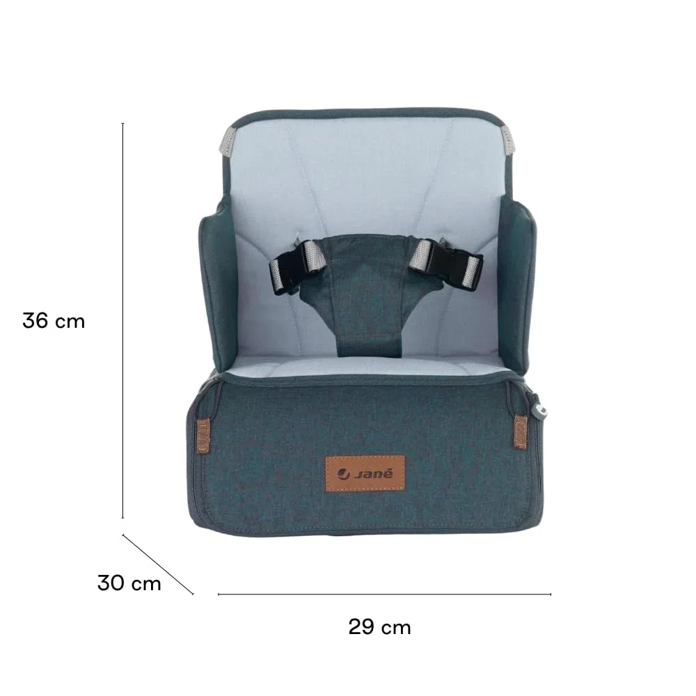 Jané Booster Seat Rialzo Sedia Bambino, Seggiolino Pappa da Viaggio con Vano Interno, Fissaggio Sicuro, Fino a 15 kg, Blu