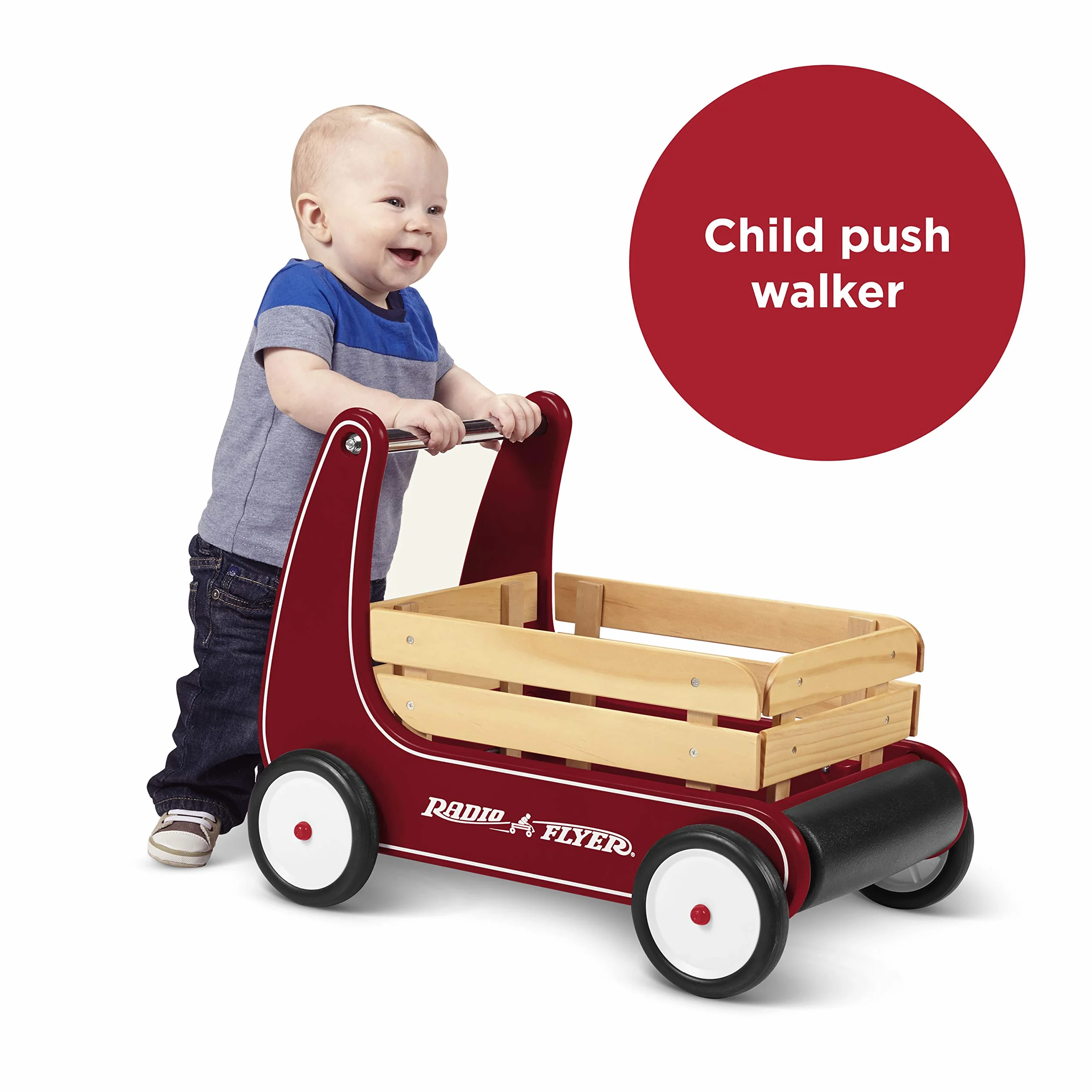 Radio Flyer Classic Walker Wagon, Carretto Giocattolo in Legno per Passare da Seduti a in Piedi per Bambini da 1 a 4 anni, Rosso