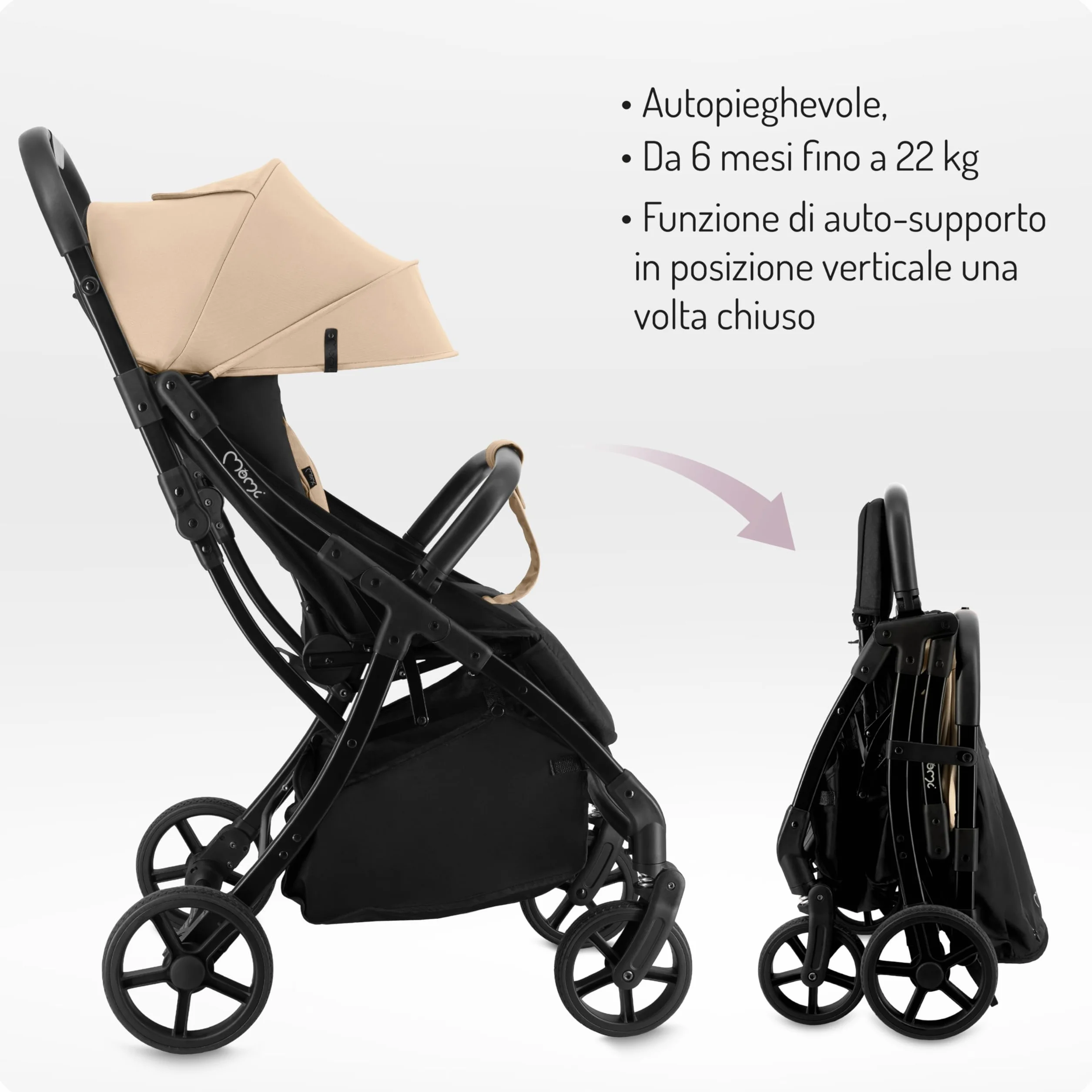 MoMi PAOLA Passeggino per Bambini 6-22 kg Compatto Leggero Chiusura Automatica Cinture 5 Punti