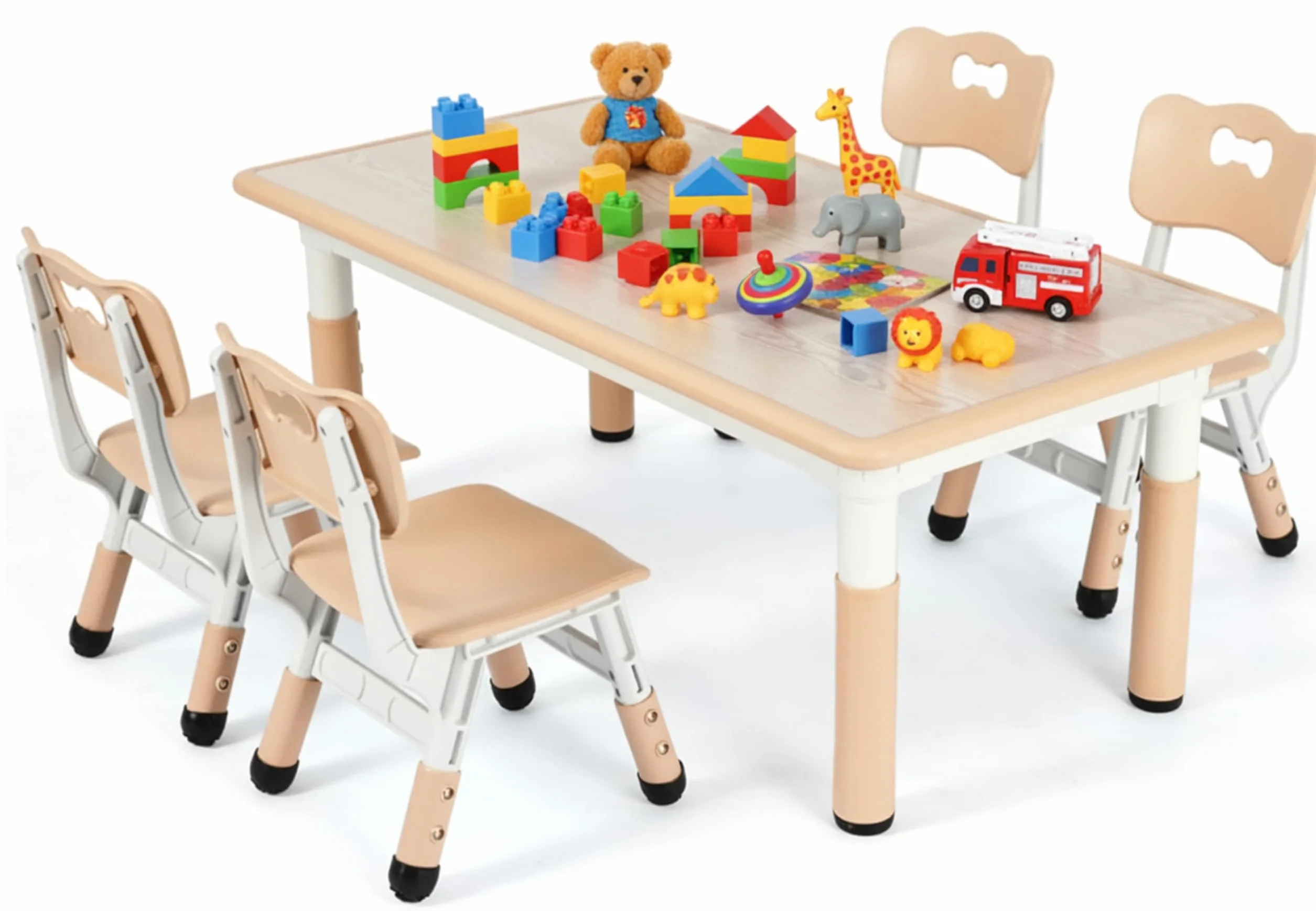 MAMIZO Tavolo Bambini con 4 Sedie Regolabile in Altezza Set Plastica Giallo