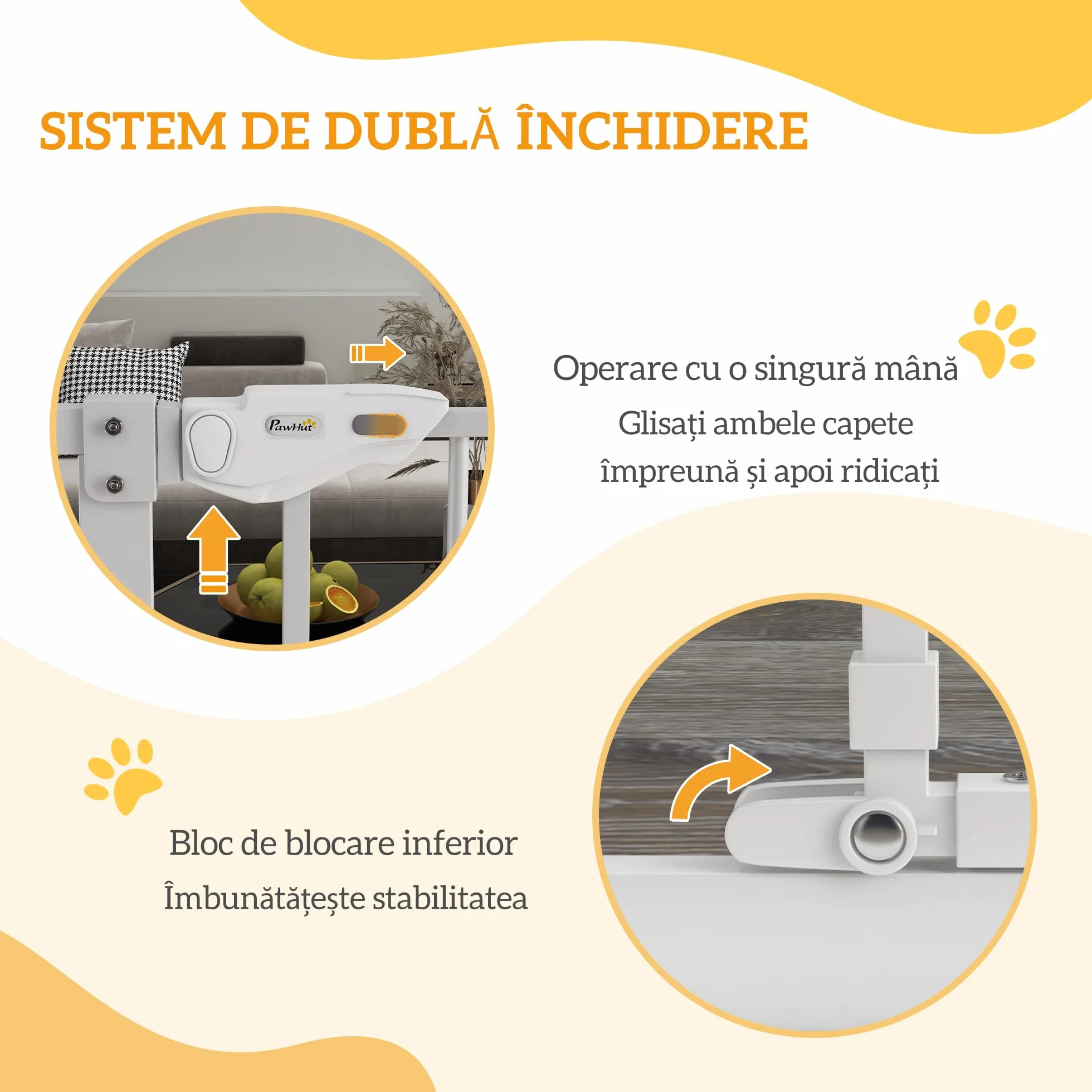 PawHut Cancellino per Cani Regolabile con Porta Piccola, Barriera con Chiusura Automatica, 74-101x104.1 cm, Bianco