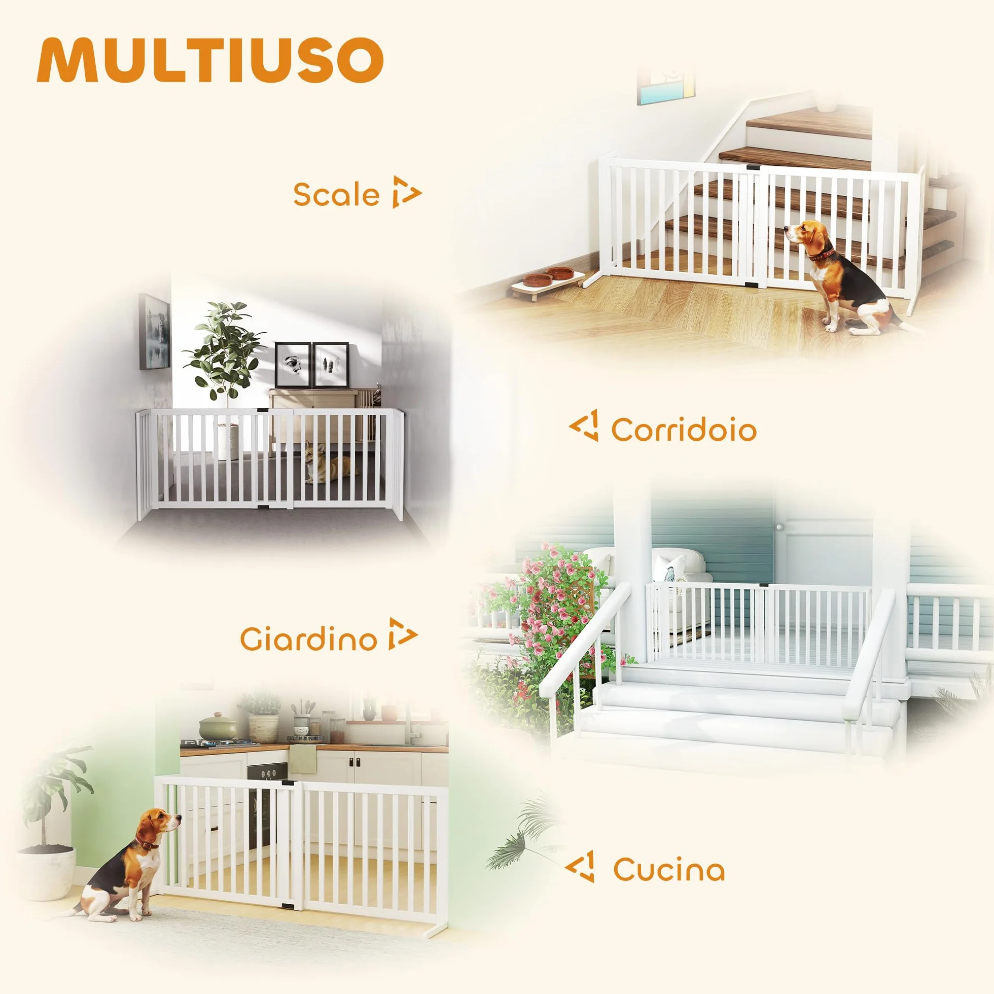 PawHut Cancelletto per Cani di Sicurezza Estensibile 102-183 cm con 2 Supporti Rimovibili, Pannelli Laterali, Cancellino in Legno per Cani Piccola e Media, Barriera Protettiva per Scale