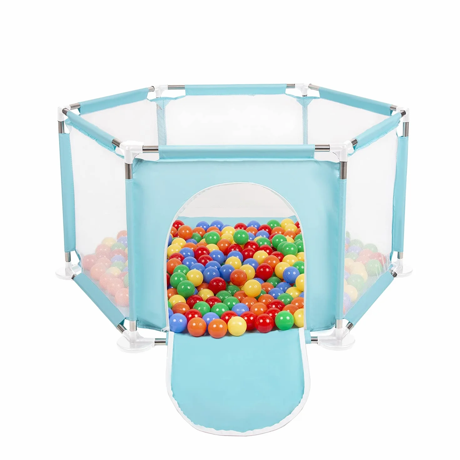 Selonis Recinto Esagonale Per Bambini Con 100 Palline Colorate Di Plastica 6 Cm, Menta:Giallo/Verde/Blu/Rosso/Arancione