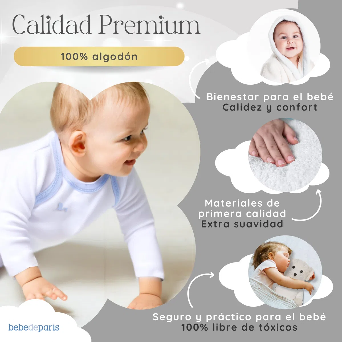 BebeDeParis Set Regalo Nascita personalizzato per neonato: Accappatoio, Body, Néceser, custodia Muselina e orso di peluche 6/12 mesi