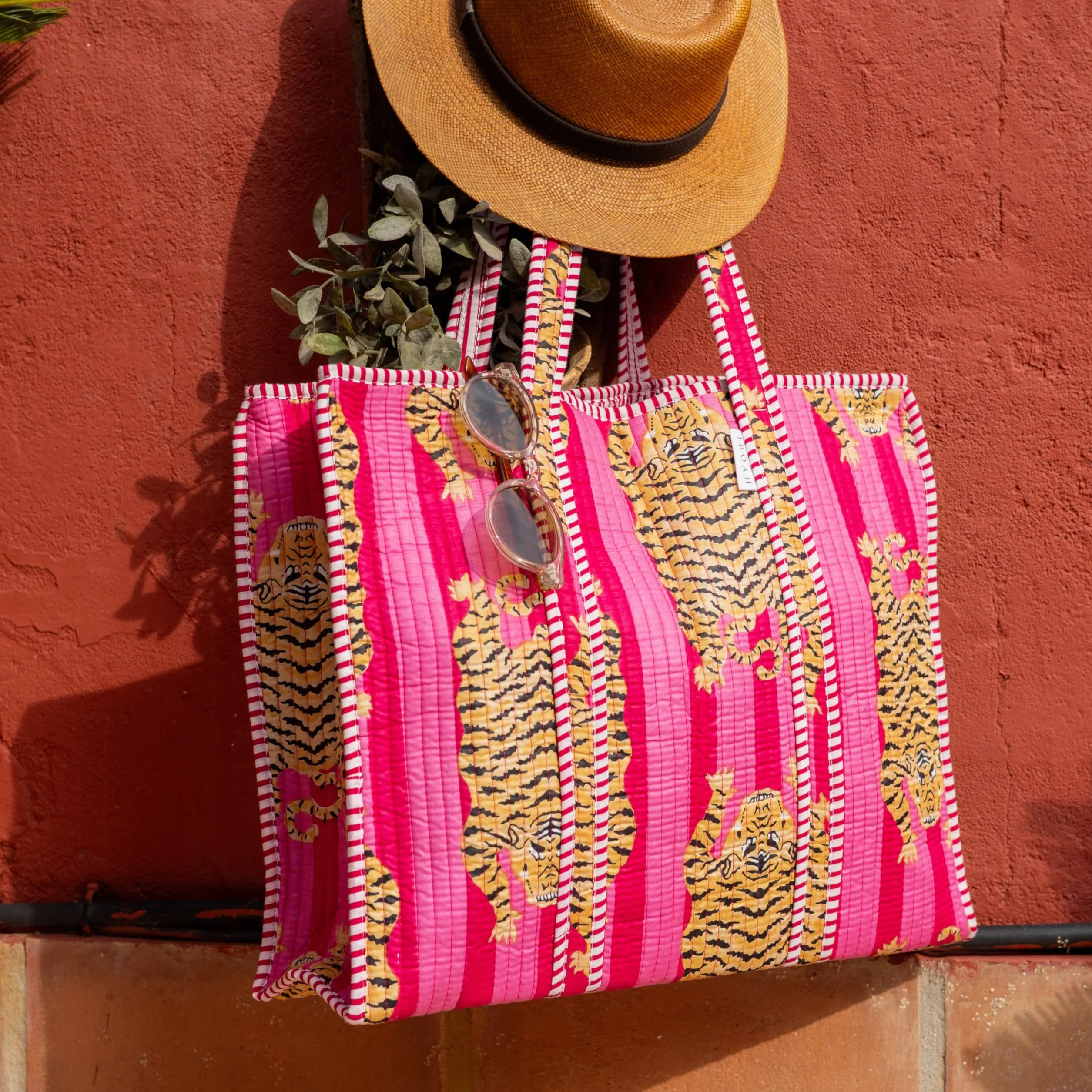 Borsa a mano grande imbottita in cotone con motivo a tigre – Tote Bag versatile per spiaggia, shopping, viaggi e uso quotidiano