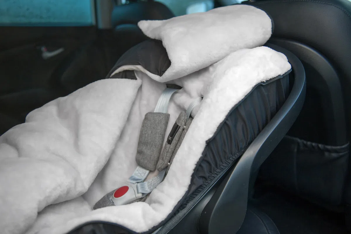BÉABA, Coprigambe accogliente per seggiolino auto, compatibile con tutti i seggiolini auto del Gruppo 0, 0-12 mesi,impermeabile,antivento,TOG 6,doppio pile,passaggio con imbracatura a 3 e 5 punti,nero