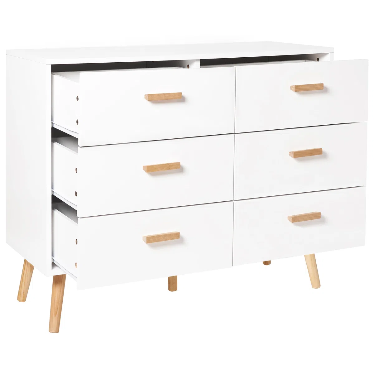 Cassettiera scandinava 6 cassetti gambe in legno bianco