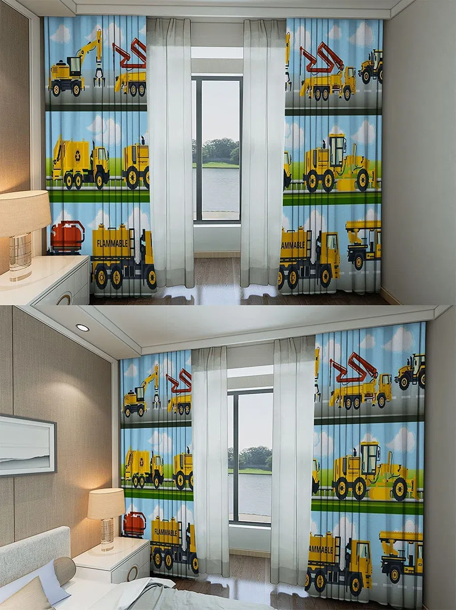 Loussiesd Tende per camion da costruzione, per camera da letto, bambini, escavatori, tende per finestre, macchine gialle per bambini, macchine e finestre, per bambini, per bambini, per bambini, per
