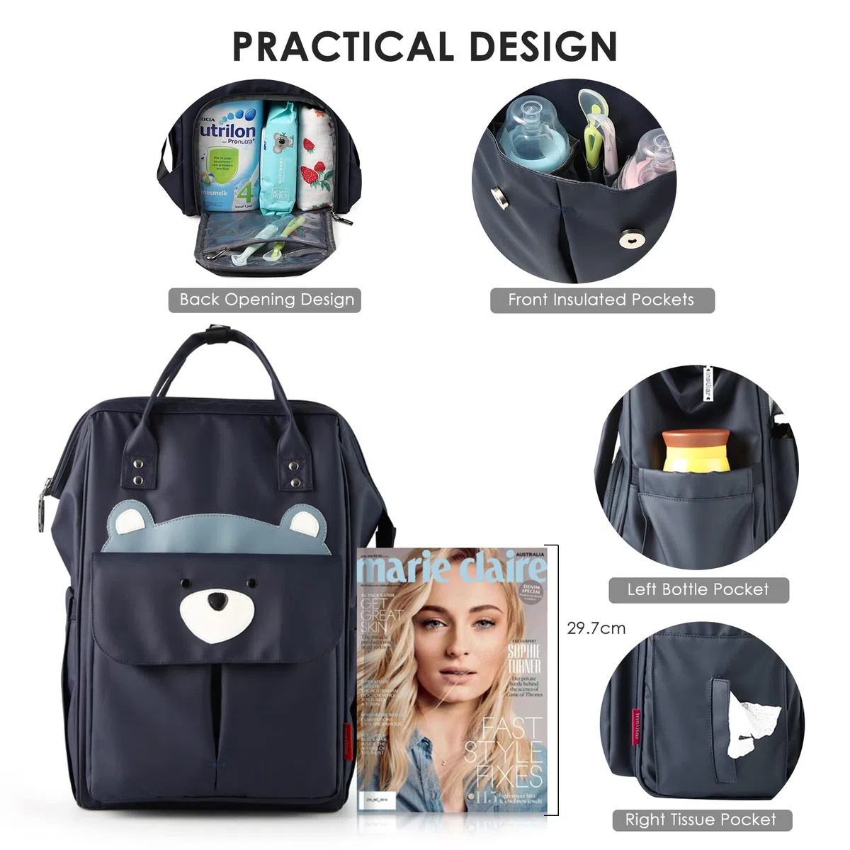 SONARIN Grande Capacità Zaino Fasciatoio Alla Moda,Borsa per Pannolini Multifunzione Impermeabile Zaino Mamma Neonato Borsa Fasciatoio da Viaggio con Fasciatoio & Ganci per Passeggino
