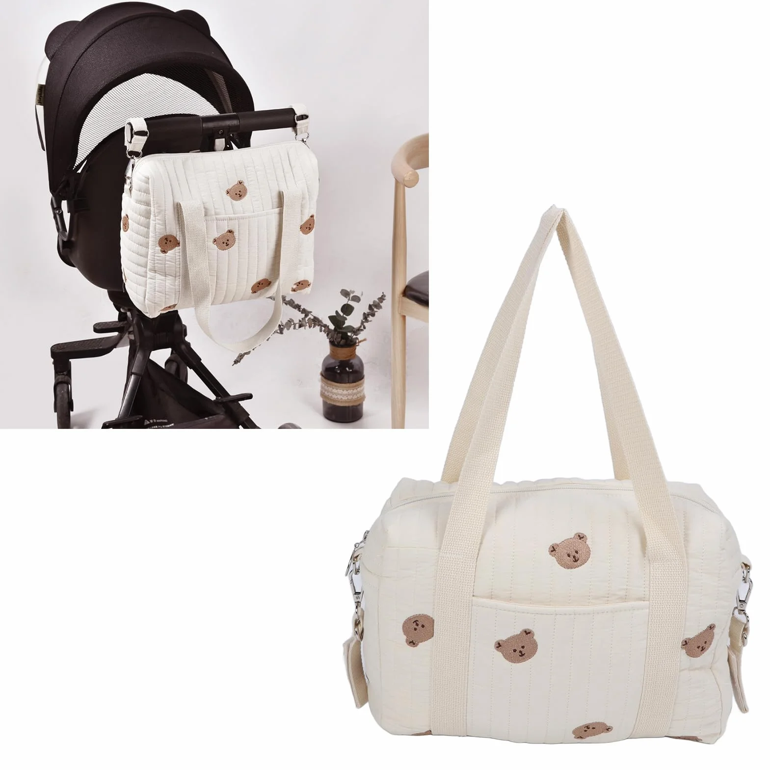 Borsa Portaoggetti per Passeggino, Grande Capacità, Tasca con Cerniera, Riutilizzabile (Borsa de'orso)