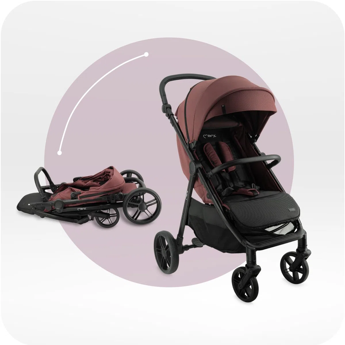 Il passeggino MoMi CLARA a partire da 6 mesi, fino a 22 kg di peso corporeo, cinture di sicurezza a 5 punti, coprigambe, portabicchieri, cestino per la spesa, borsa, zanzariera, telo parapioggia