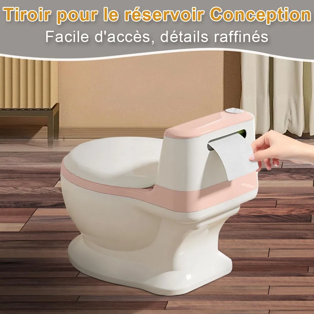 Vasetto da bagno musicale per l'apprendimento della pulizia di 1-4 anni - WC per bambini e neonati - confortevole anti scivolo con rumore di caccia e musica, 50 kg, contenitore rimovibile - rosa - 1