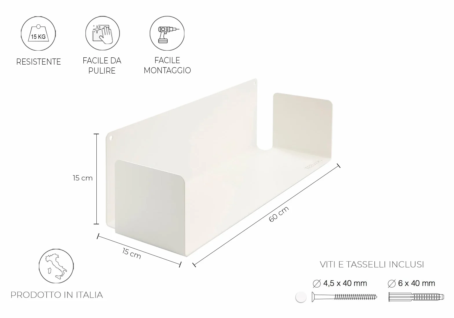 Mensole da Parete per Libri 60 cm Acciaio Naturale Design Invisibile Minimalista Made in Italy