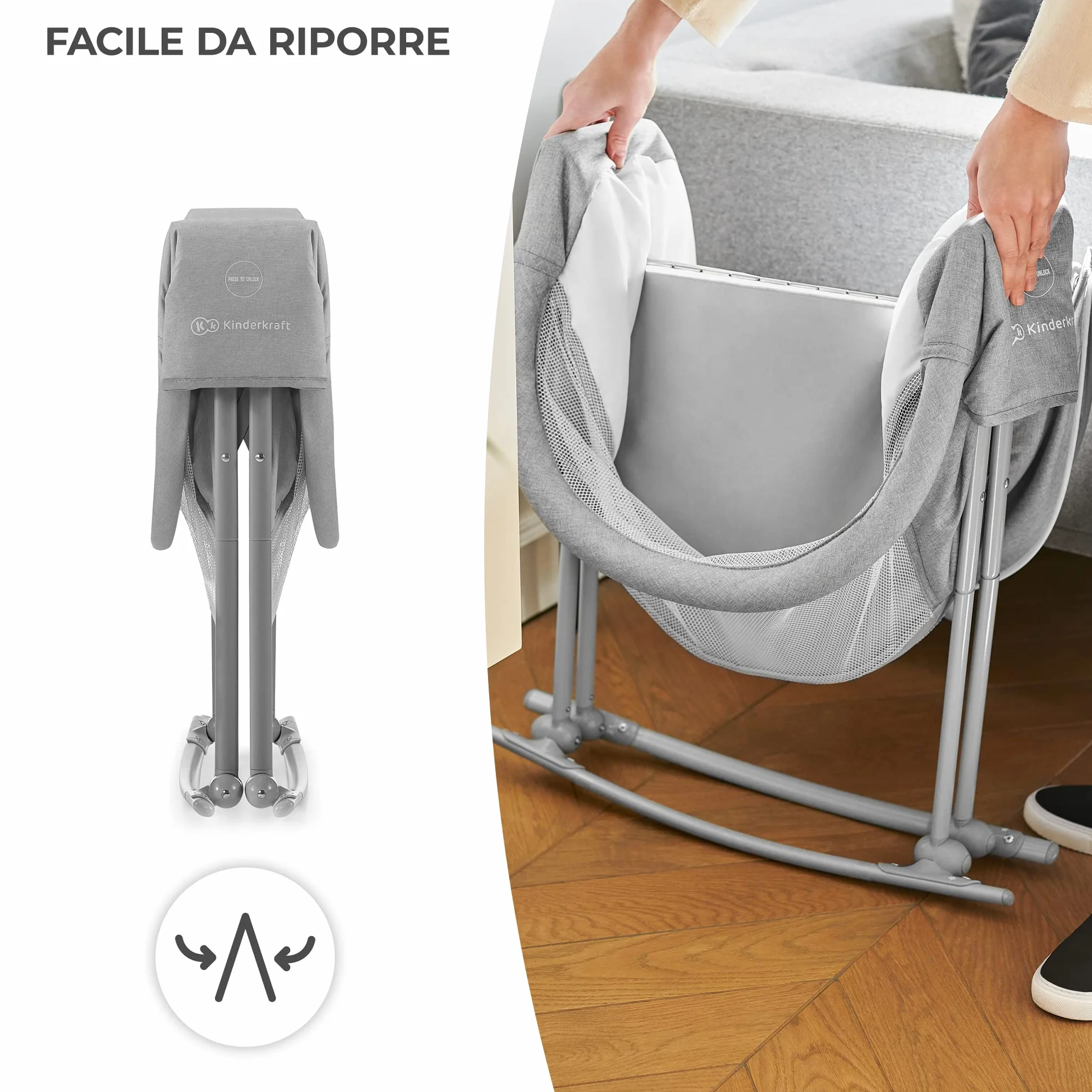 Kinderkraft LOVI Lettino da Campeggio Pieghevole per Neonati 0-9 kg Grigio