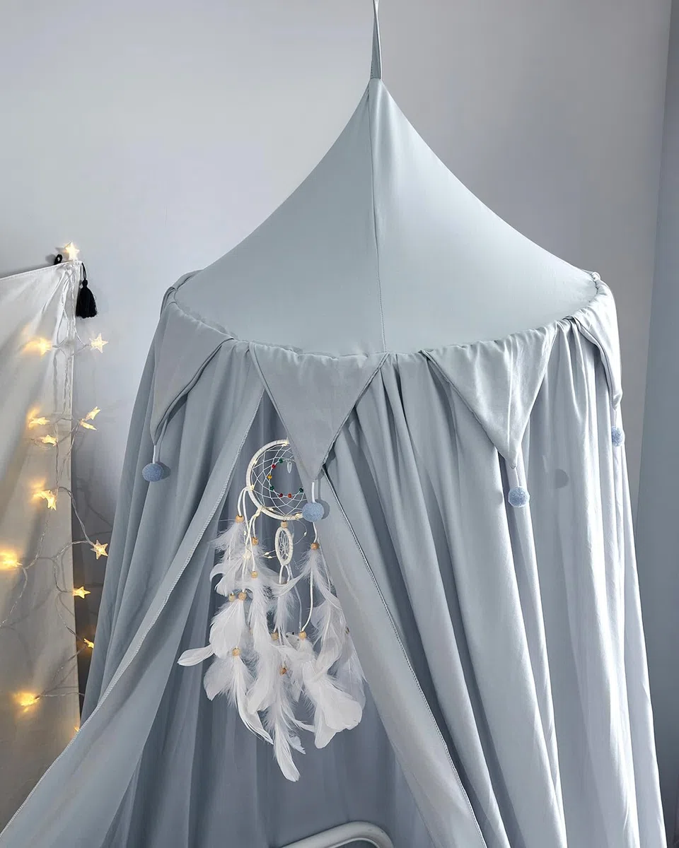 Surwin Baldacchino per Letto Bambina Bambini, Blu Tenda Zanzariera Baldacchino per Lettino Culla Neonato | Cupola Rotonda per Camera da Letto Lettura Cameretta