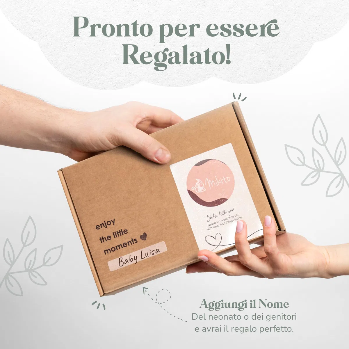 Mikito Set Neonato, Accessori Utili in Cotone Naturale Bio Mussola con Doudou, Massaggia Gengive, Bavaglino neonato. Unisex, Idea regalo maschio o femmina per baby shower, neo genitori