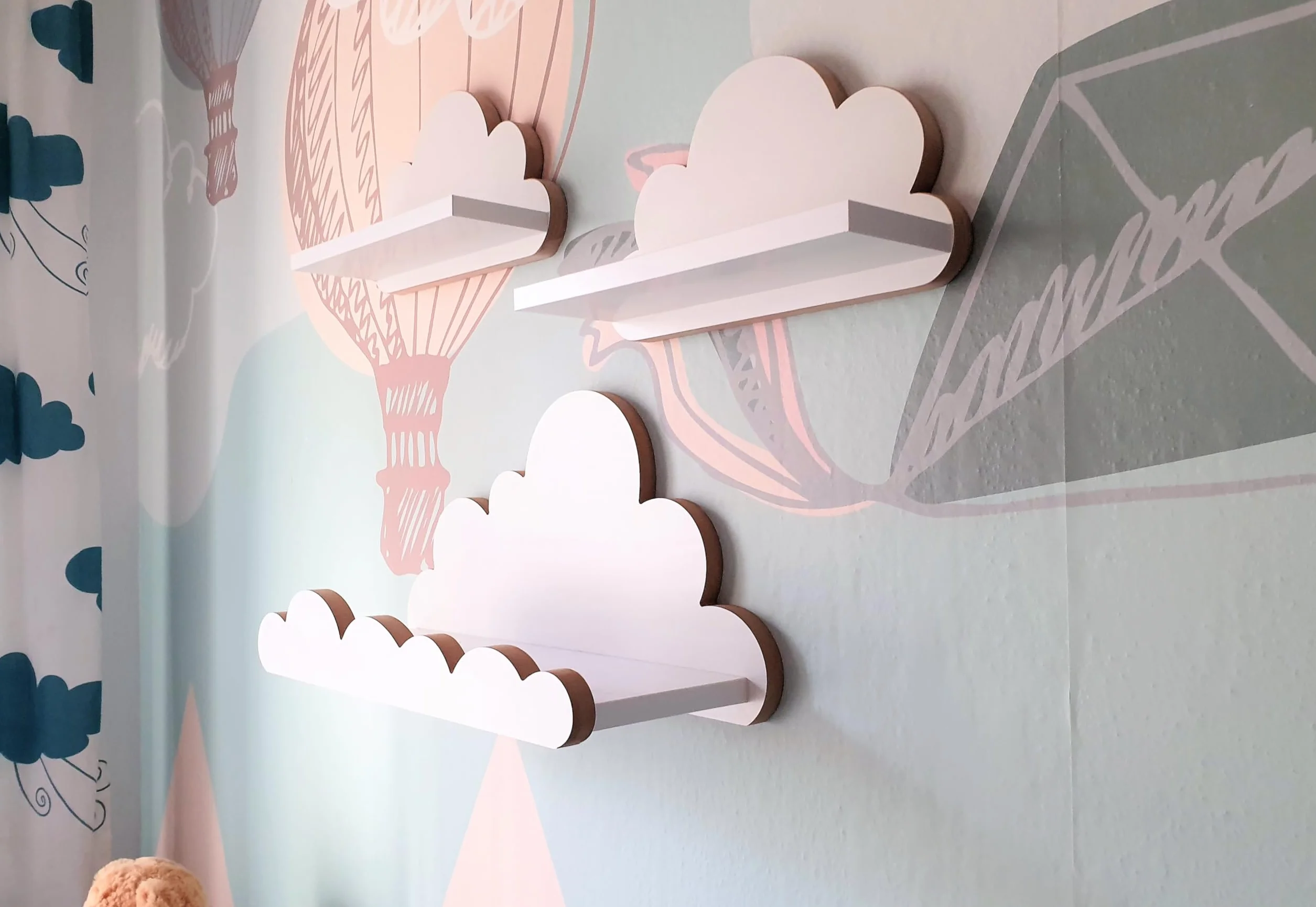 Scaffale a nuvola per cameretta bambini 3 pezzi mensola parete bianco legno stile scandinavo decorazione con kit