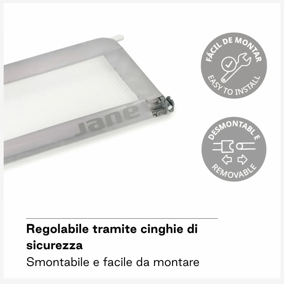 Jané Sponda Letto Ribaltabile 140 cm Extra Alta Traspirante Pieghevole con Borsa Trasporto Grigio