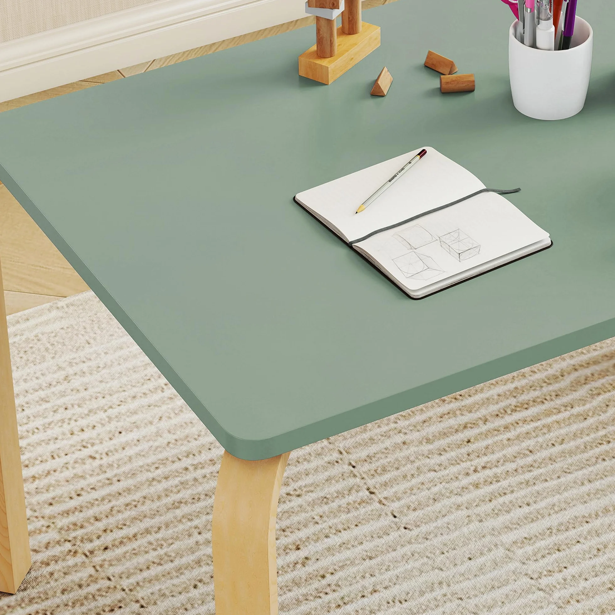 AIYAPLAY Tavolo per bambini con sedia, set di tavolo e 2 sedie in legno per disegnare, giocare, studiare, regalo per bambine e bambini 3-8 anni, per cameretta, camera da letto, asilo, verde