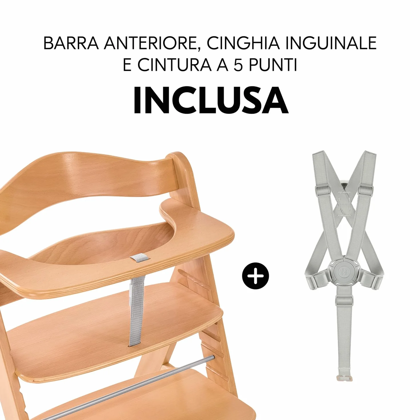 Hauck Seggiolone Pappa Alpha+ Legno FSC® Naturale - Sedia Evolutiva 6 mesi-90 kg con Barra Frontale e Cintura 5 Punti