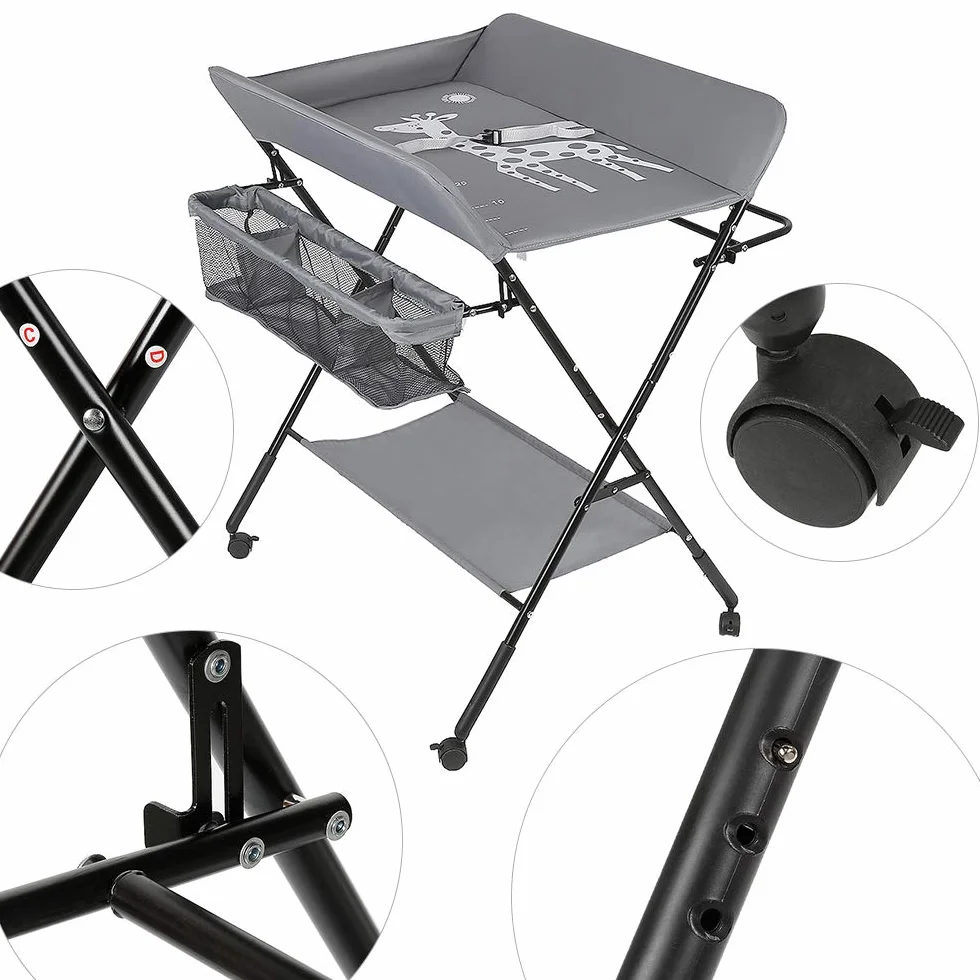 Sarah Baby fasciatoio pieghevole portatile con cintura di sicurezza e scomparti grigio