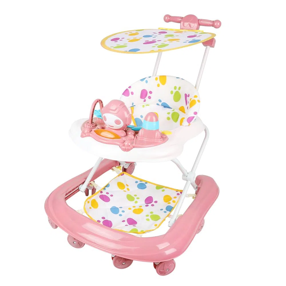 Andador per Bambini e Bambine Scalabile 3 in 1, Andador Pieghevole per Camminare con 3 Altezze Regolabili, Sedile e Vassoio Rimovibili, Centro Attività per 6+ Mesi, Portata 12 KG - 62 x 68 x 36-81 cm