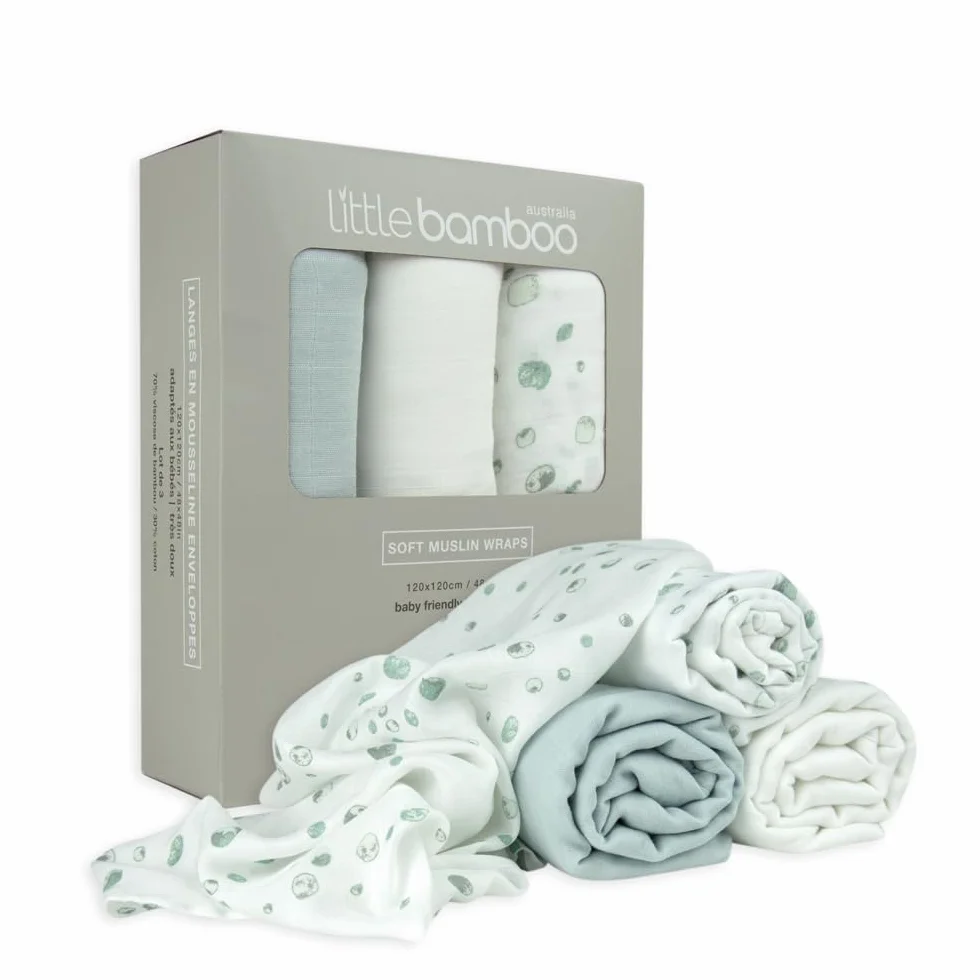 Little Bamboo Baby Wrap Zestaw 3 teli mussola 120x120 cm Grigio Whisper