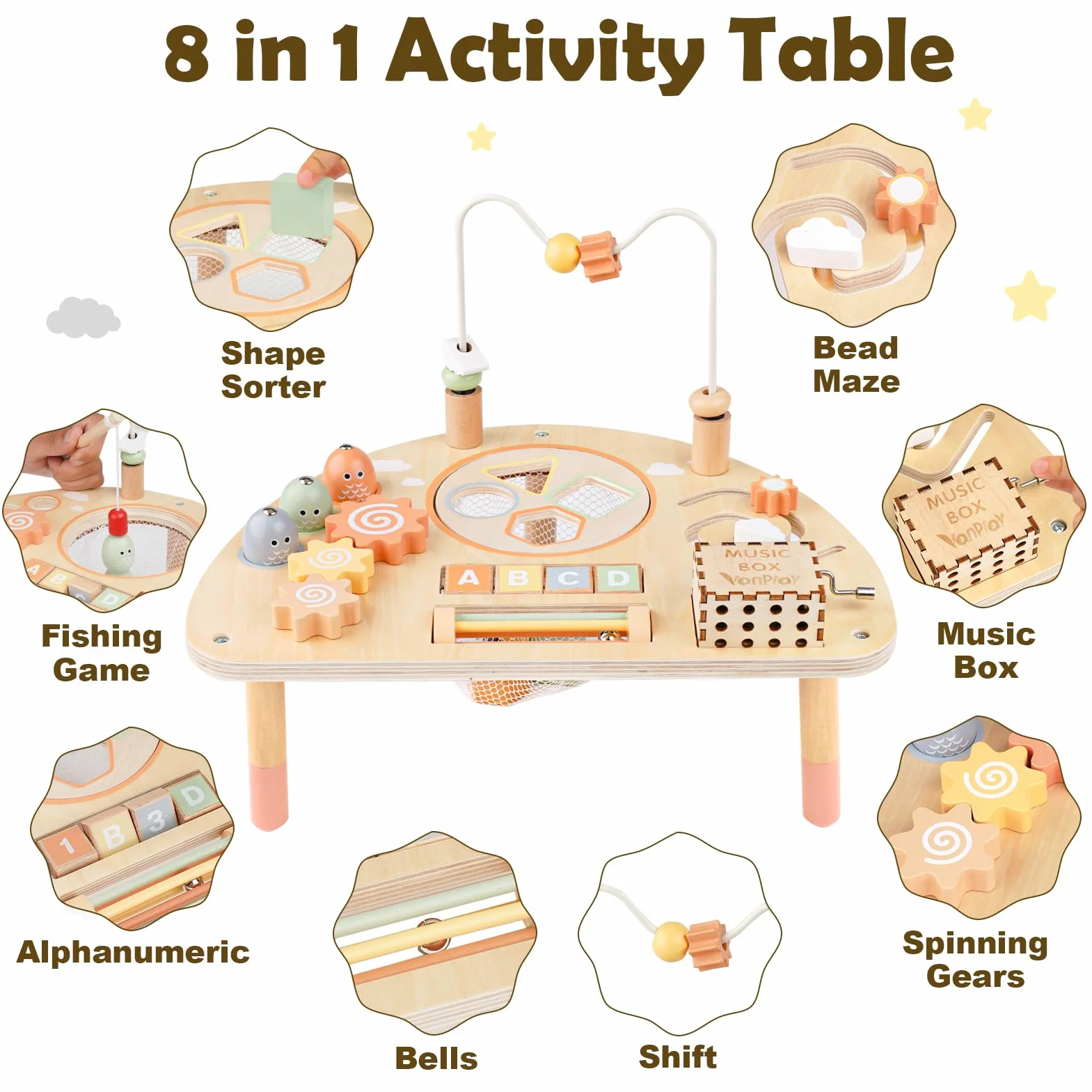 Tavolo attività Montessori 8 in 1 in legno per bambini 2-3 anni, giocattoli sensoriali didattici