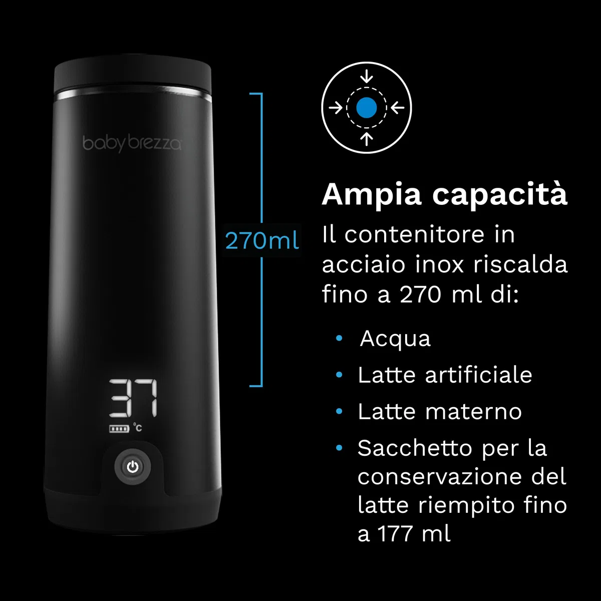 Baby Brezza Superfast Portable Bottle Warmer Scaldabiberon portatile – 67% più veloce – scalda Latte materno da viaggio e Scaldabiberon – sicuro – Riscaldamento uniforme – fino a 8 Biberon – nero