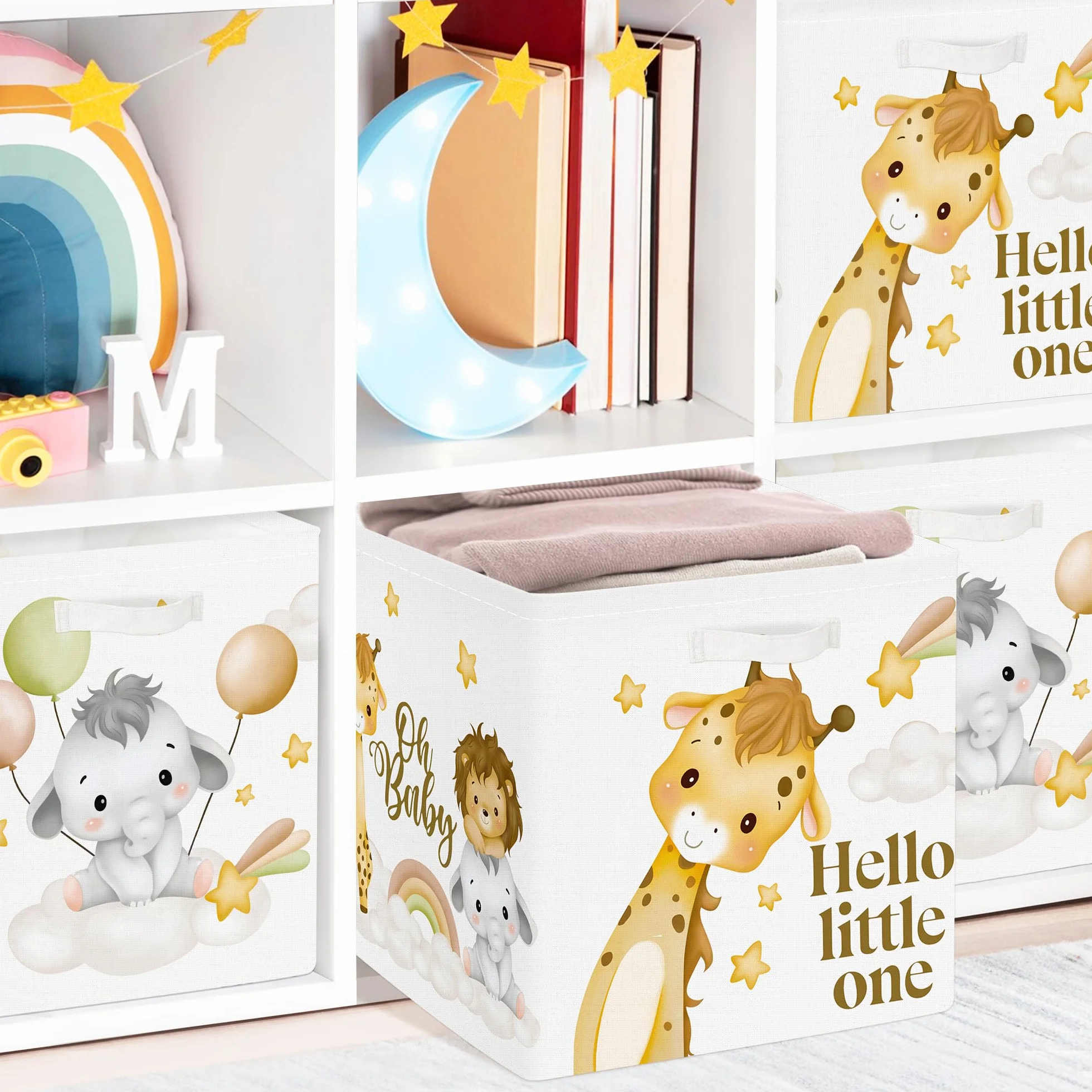Set di 3 Cubi Portaoggetti Ripiegabili Animale da Sogno Giraffa 30x30x30 cm