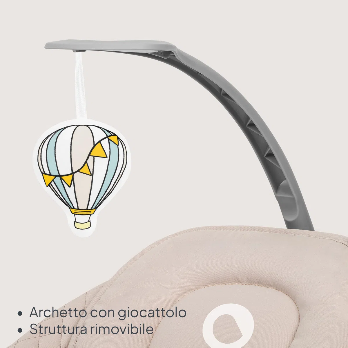 LIONELO RIO Dondolo elettrico per bambini, Schienale regolabile, dondolo a 3 velocità, cinture di sicurezza con cuscino Melodie e suoni della natura Archetto con giocattolo Leggero, fino a 9 kg
